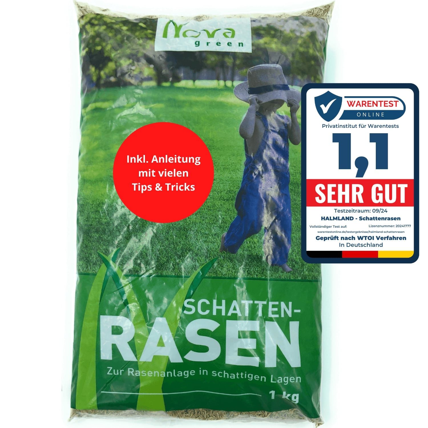 halmland Rasensamen Premium Schattenrasen Rasensamen 1 kg - schnellkeimend, robust, 30m²