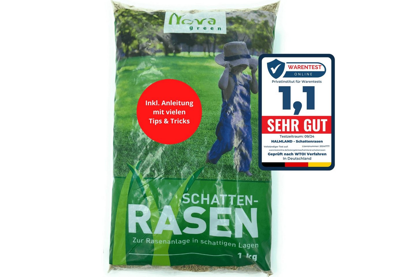 halmland Rasensamen Premium Schattenrasen Rasensamen 1 kg - schnellkeimend, robust, 30m²
