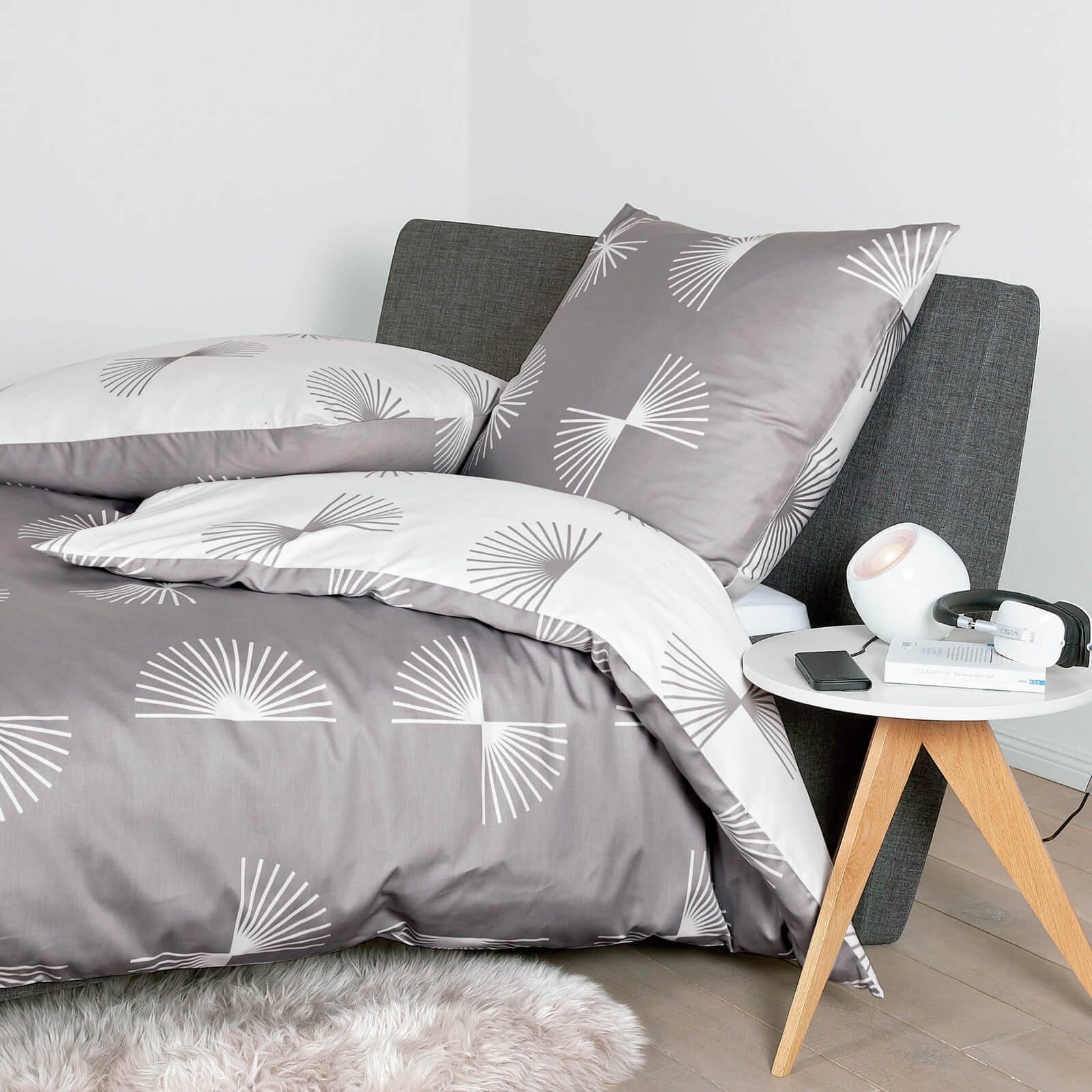 Janine Bettwäsche J.D. 87073 07 taupe, Mako-Satin, 2 teilig, gefächerte Viertelkreise, geometrisch – Bild 4 von 5