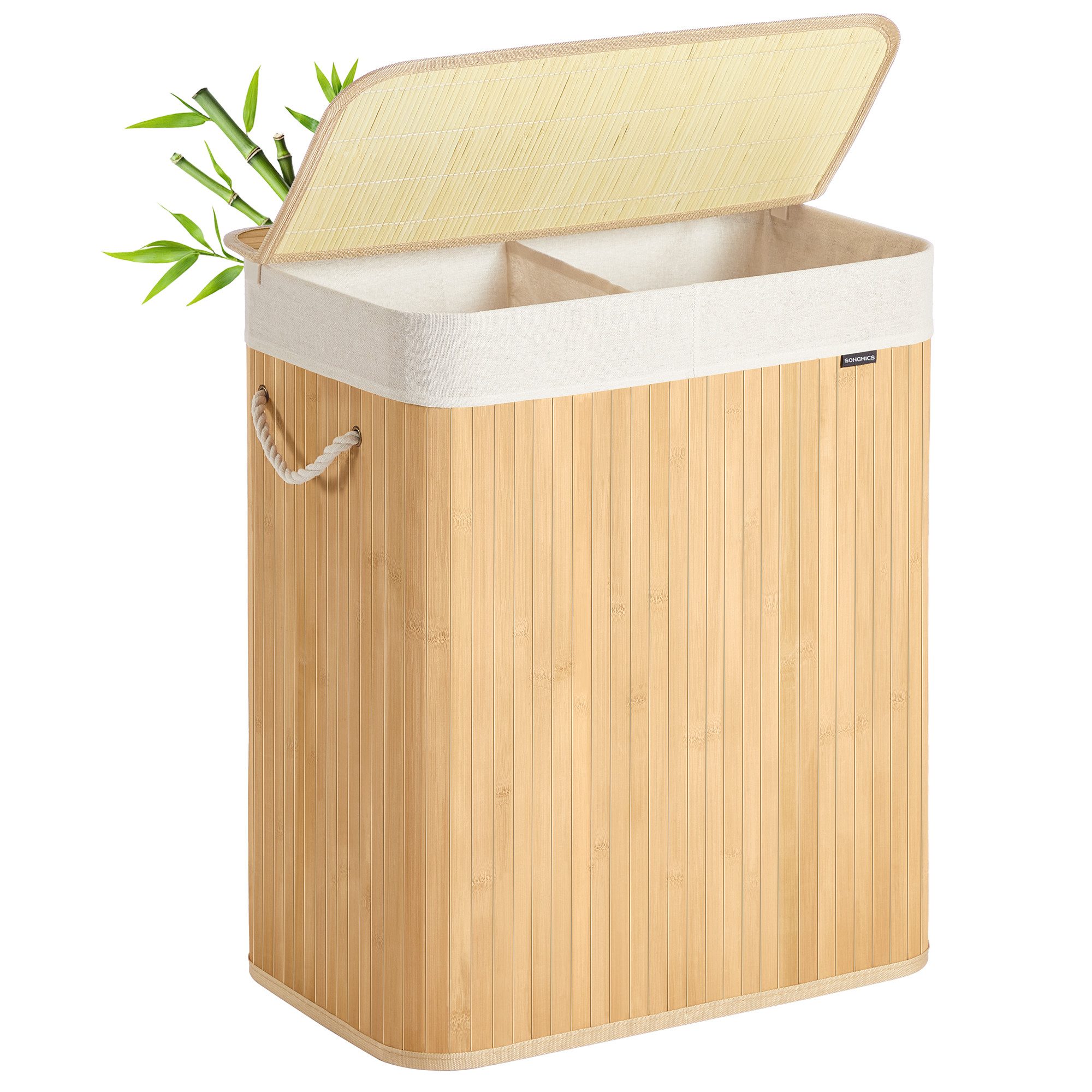 SONGMICS Wäschekorb, aus Bambus, mit 2 Fächern, herausnehmbarem, 100 L günstig online kaufen