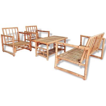 vidaXL Gartenlounge-Set 4-tlg. Garten-Lounge-Set mit Auflagen Bambus, (4-tlg)