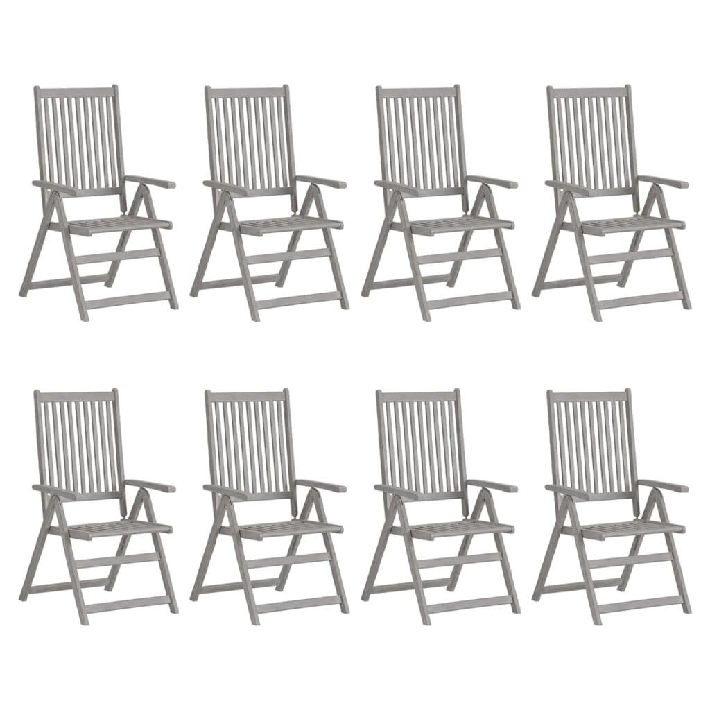 Akazienholz mit Stk. Gartenstuhl Auflagen 8 Gartenstühle Grau furnicato Verstellbare
