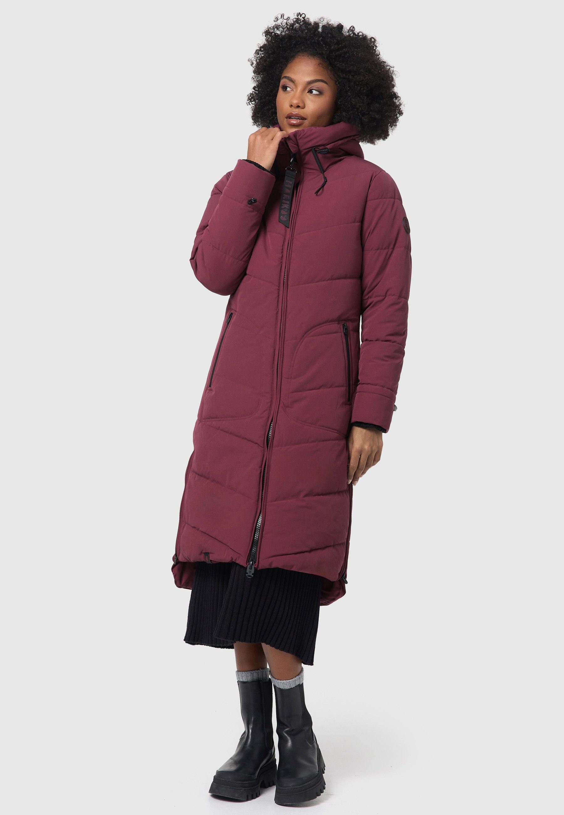 Marikoo Winterjacke Benikoo langer Winter Mantel gesteppt Wine