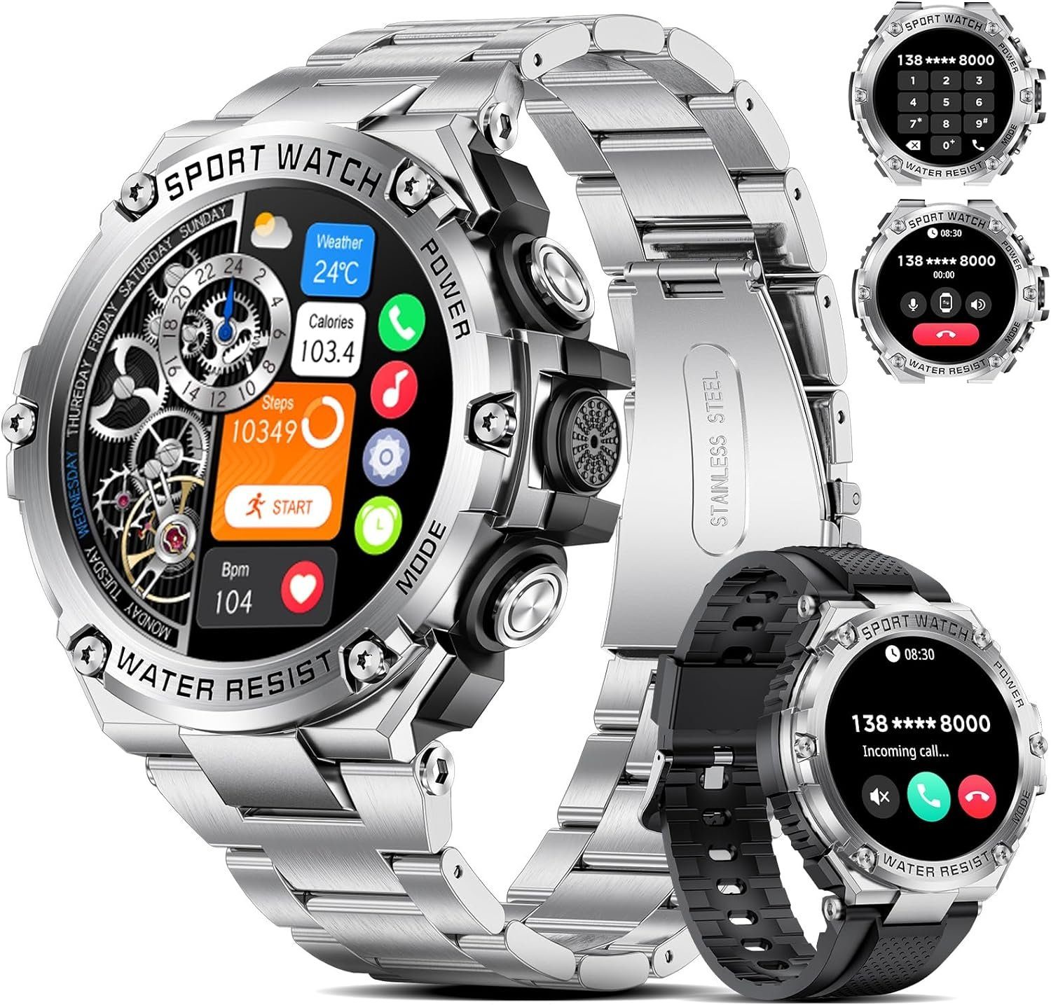 Lige Smartwatch (1,5 Zoll, Android, iOS), mitTelefonfunktion,800mAh Hochleistungsakku Sportmodi,5ATM Wasserdicht