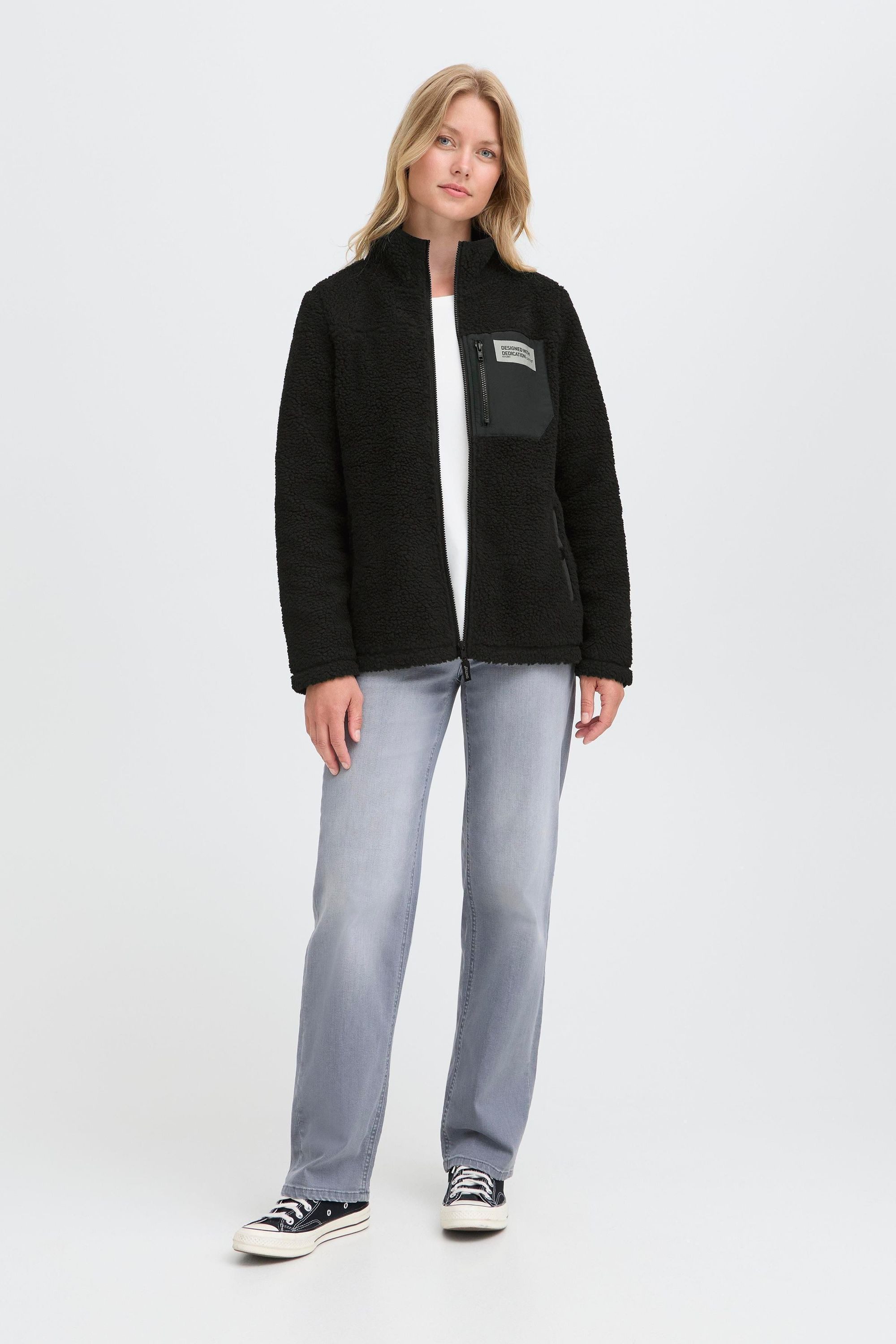 OXMO Plüschjacke OXAbby Gemütliche Plüschjacke mit Paspeltaschen