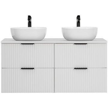 Lomadox Waschtisch ADELAIDE-56-WHITE, Waschtischunterschrank 120 cm matt weiß gerillt, Keramik Waschbecken
