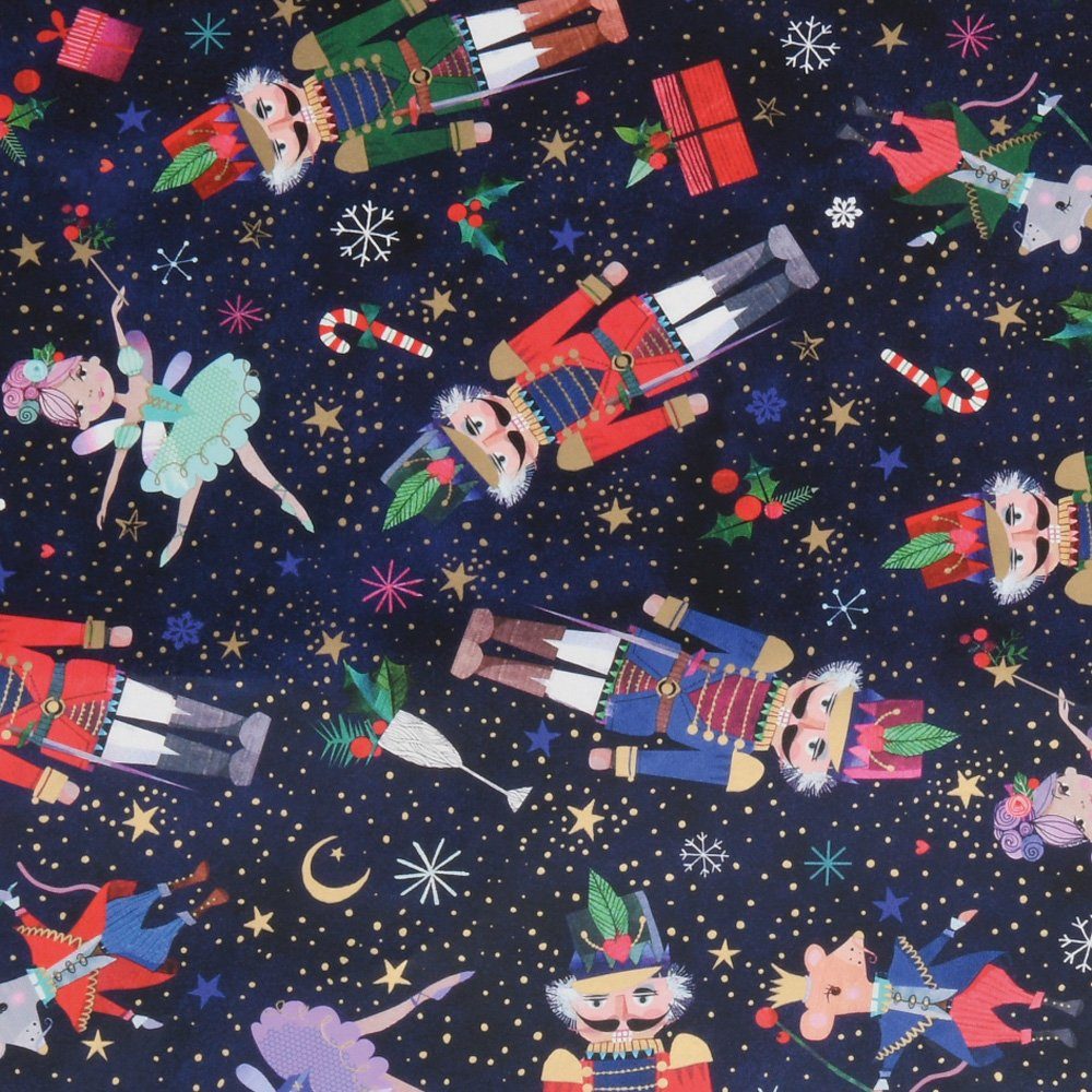 Star Geschenkpapier, Geschenkpapier Nussknacker und Fee 70cm x 2m Rolle dunkelblau / bunt