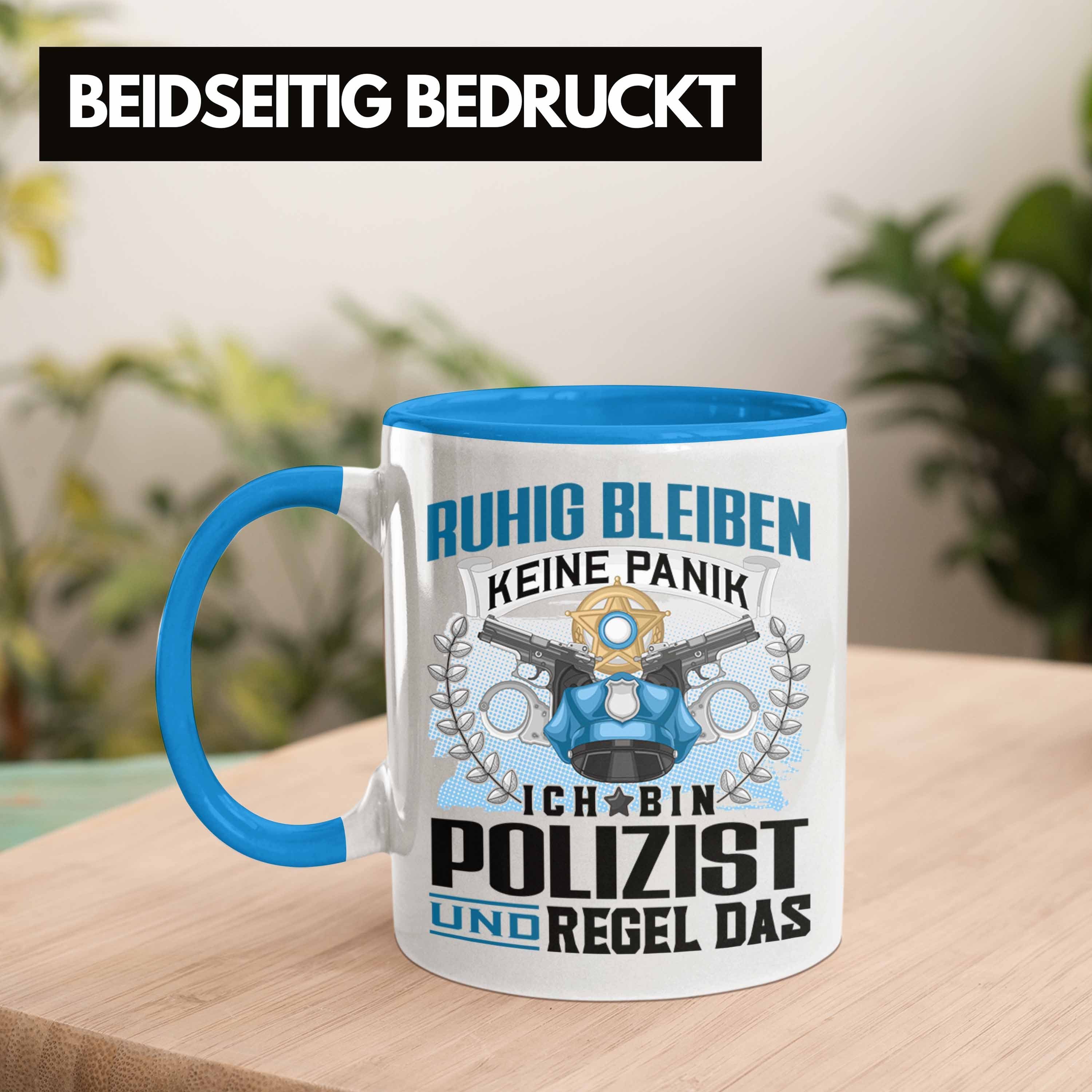 Trendation Blau Geschenk Spruch Polizist Ruhig Lustiger für Tasse - Trendation Tasse Männer