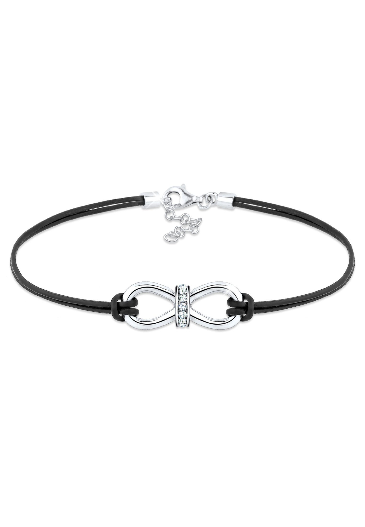 Armband Leder Infinity Kristalle Silber