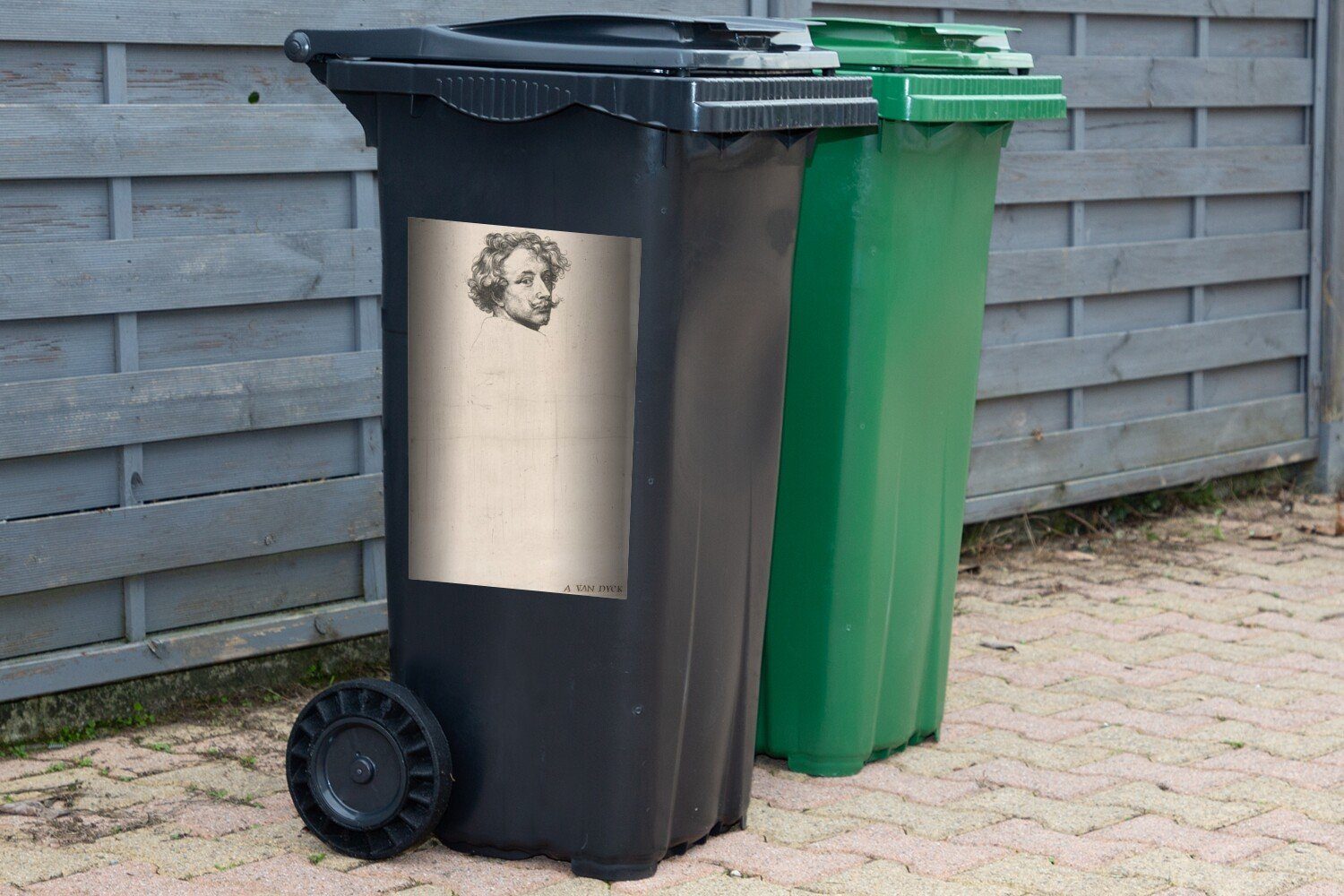 MuchoWow Container, (1 Mülltonne, Selbstporträt - St), von Sticker, van Dyck Anthony Wandsticker Mülleimer-aufkleber, Abfalbehälter Gemälde