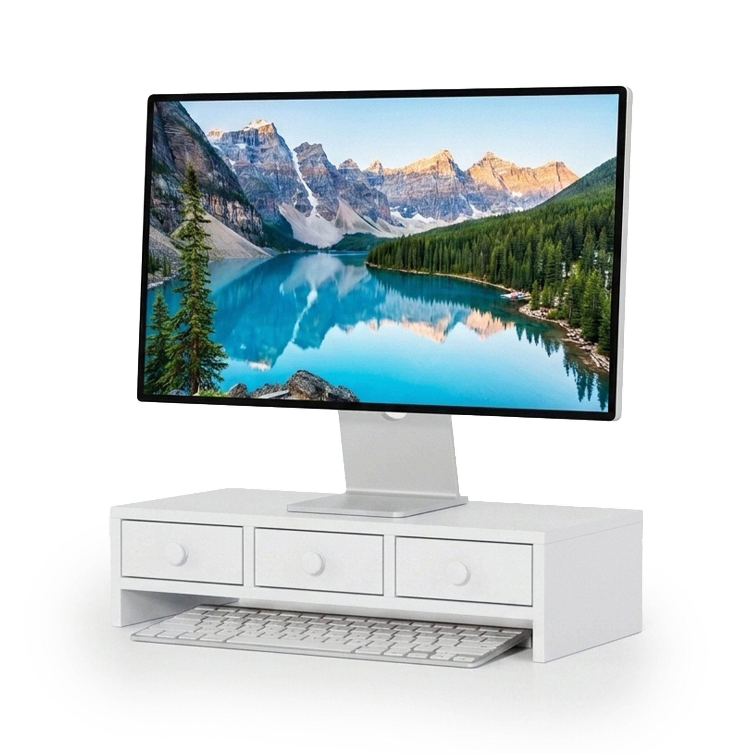 relaxdays Monitorständer mit 3 Schublade, (weiß)