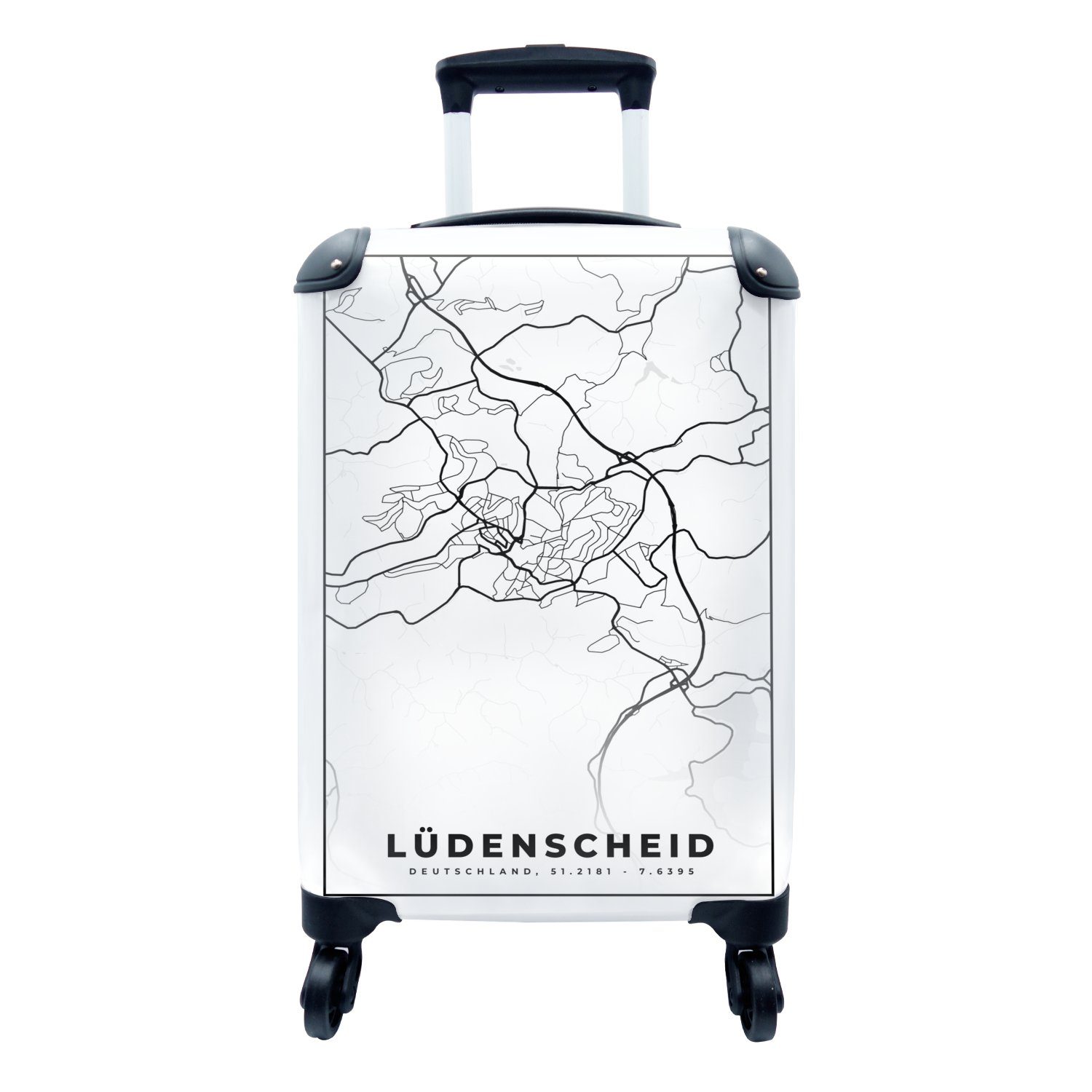 MuchoWow Handgepäckkoffer Lüdenscheid - Karte - Stadtplan, 4 Rollen, Reisetasche mit rollen, Handgepäck für Ferien, Trolley, Reisekoffer