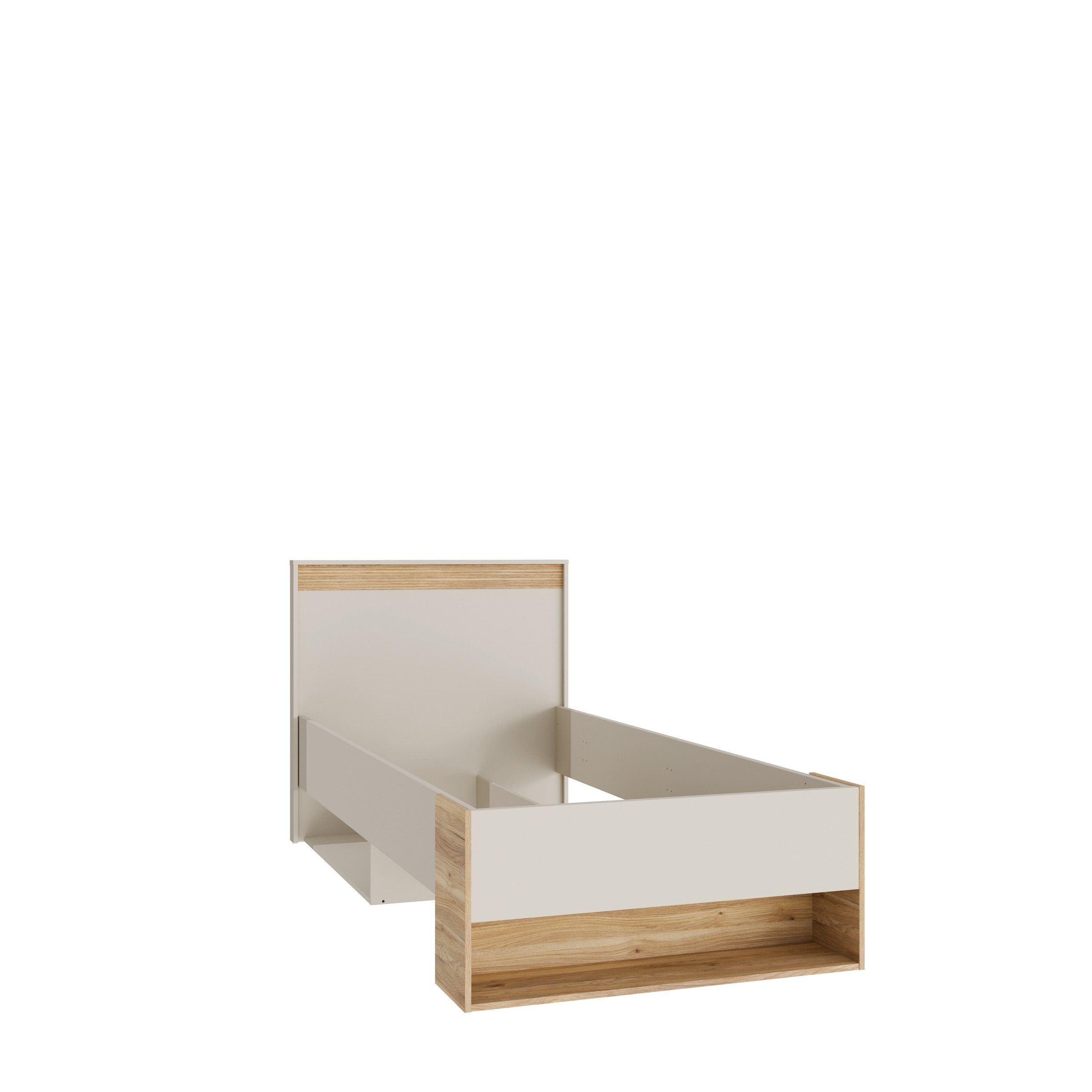 PREISBRECHER Stauraumbett WEXLIN, in Sand / Mauvella Eiche Dekor - 100x96,3x210,8cm (BxHxT)