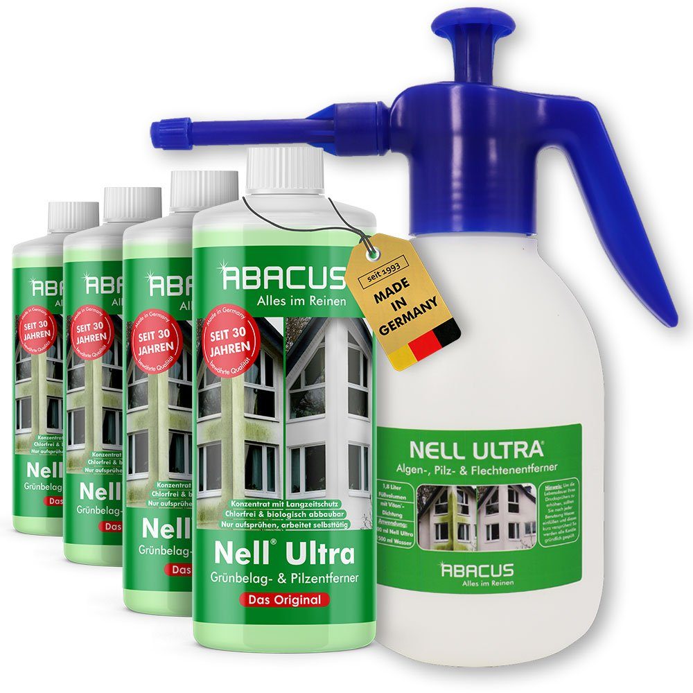 ABACUS Nell Ultra Algenentferner, Grünbelagentferner mit 1,8L Sprühflasche Grünbelagentferner (Bekannt aus QVC, [5-St. Ergiebiges Konzentrat Selbsttätig mit Langzeitschutz)