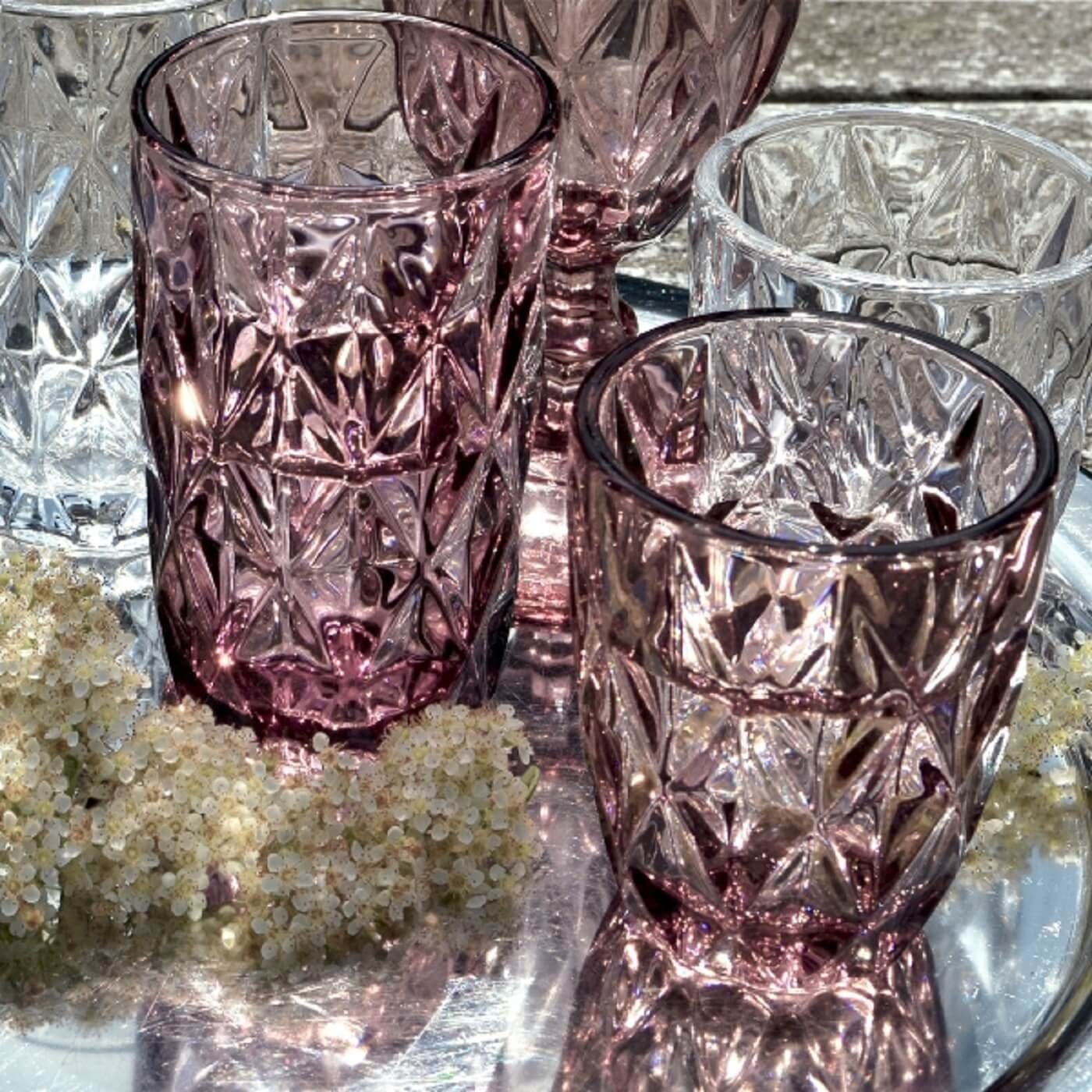 Werner Voß Tasse 4 Stück 300ml Wasser Cocktail Saft Gläser Longdrink Bar Trink Lila Raute Glas