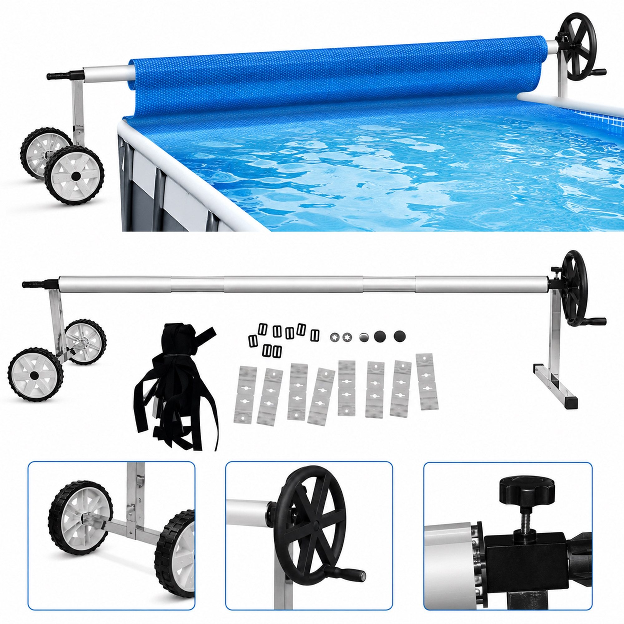 Mucola Poolverdeck Aufrollvorrichtung Pool Aufroller Solarfolie Plane Poolabdeckung Pool, (Stück, 1-St), Stufenlose Größenverstellung