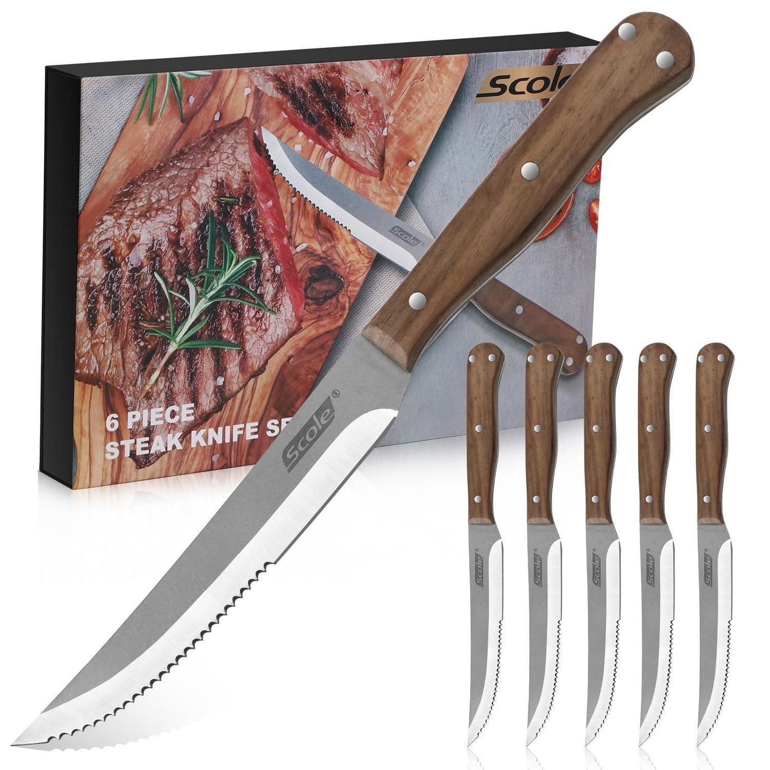 LuxusKollektion Steakmesser Steakmesser Set 6-teilig Holzgriff Wellenschliff