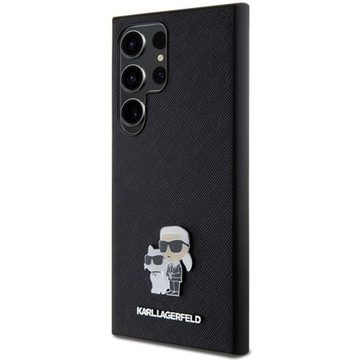 KARL LAGERFELD Handyhülle Case Galaxy S24 Ultra Kunstleder Figuren Metall schwarz 6,8 Zoll, Kantenschutz