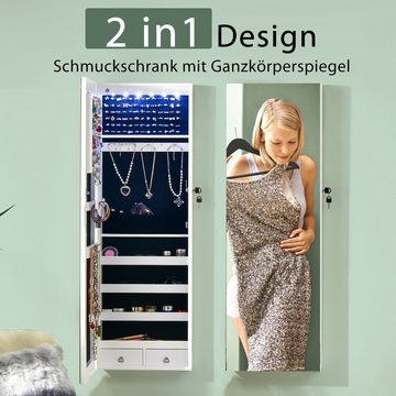 COSTWAY Schmuckschrank mit 6 LED&Schubladen, abschließbar