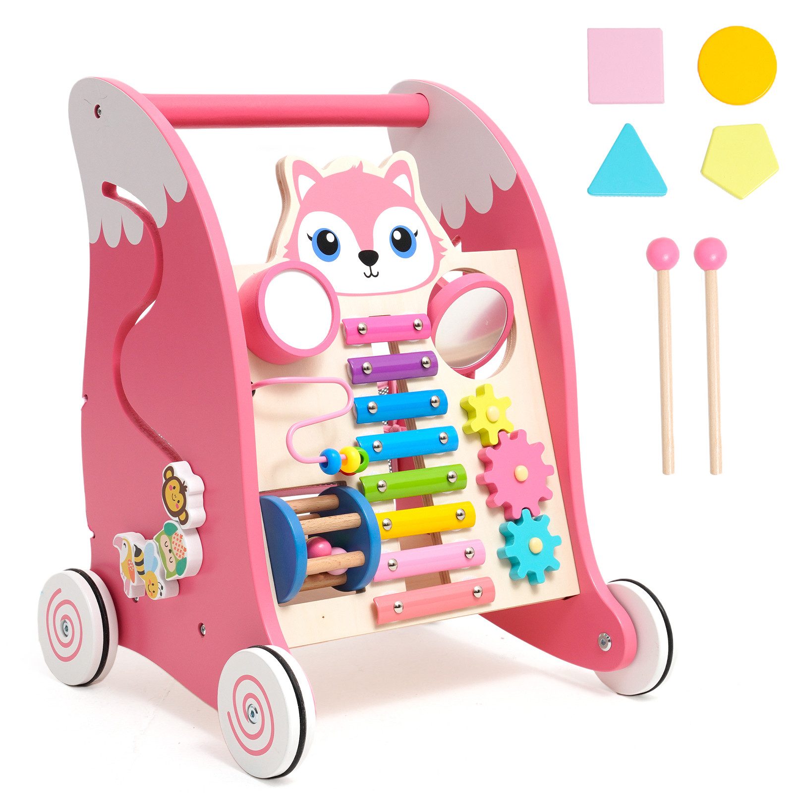 LBLA Lauflernwagen Baby Spiel- und Laufwagen aus Holz, Multifunktion Holzspielzeug Lauflernhilfe für Kinder ab 9 Monaten