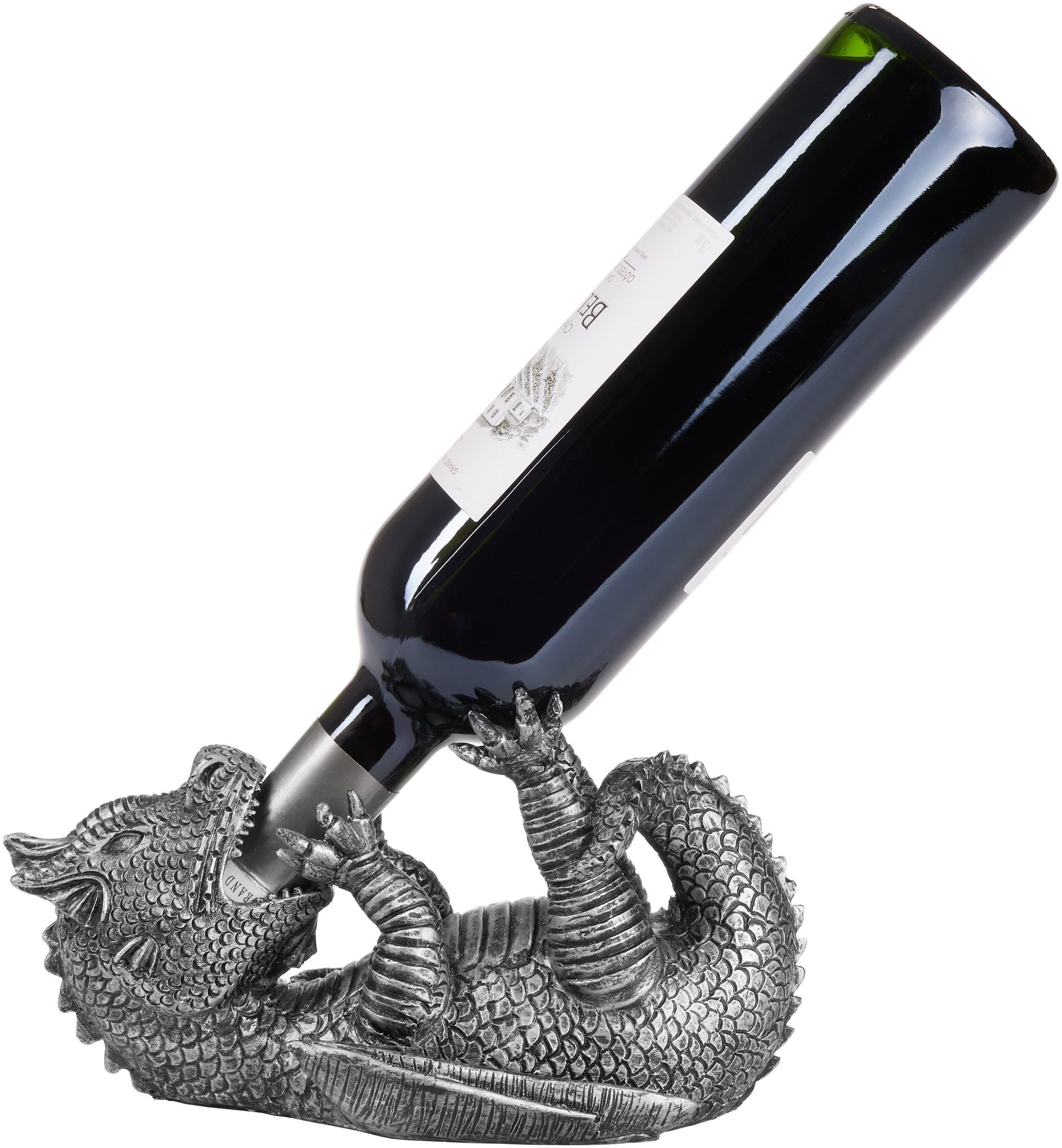 Weinflaschenhalter Durstiger Drache Silber