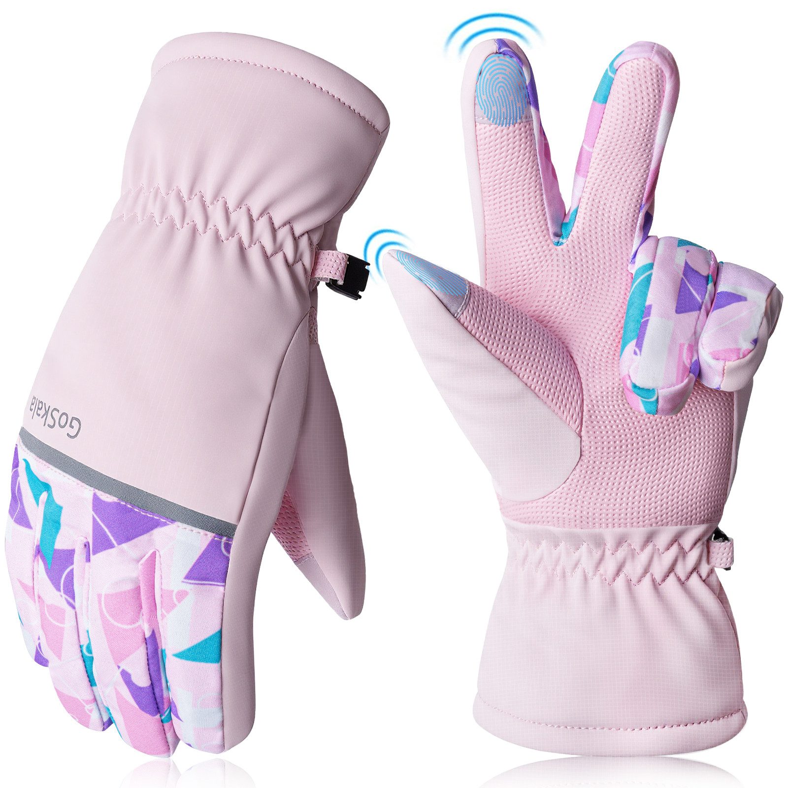 GoSkala Thermohandschuhe Kinderhandschuhe für Winter, Schnee, Radfahren,Skifahren,4–12 Jahren Windabweisend, wasserabweisend, rutschhemmend, touchscreen-kompatibel