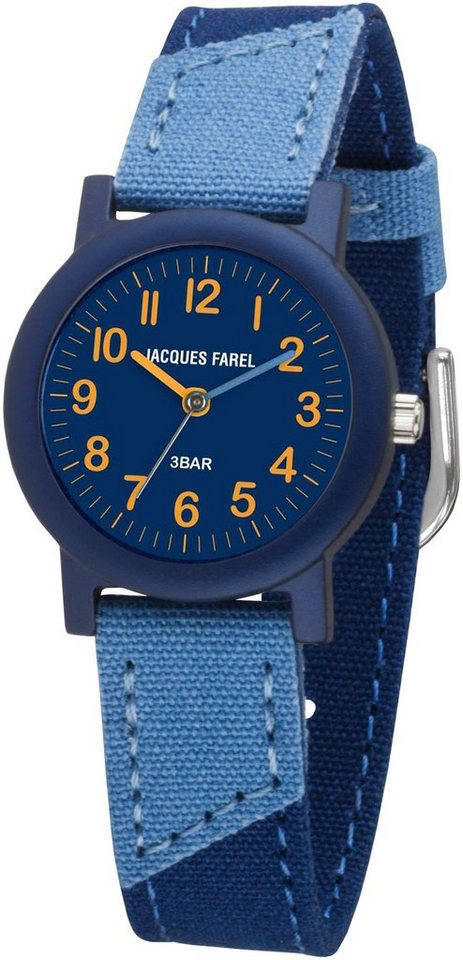 Jacques Farel Quarzuhr ORG 1467, ideal auch als Geschenk, Aluminiumgehäuse,  blau IP-beschichtet, Ø ca. 27 mm