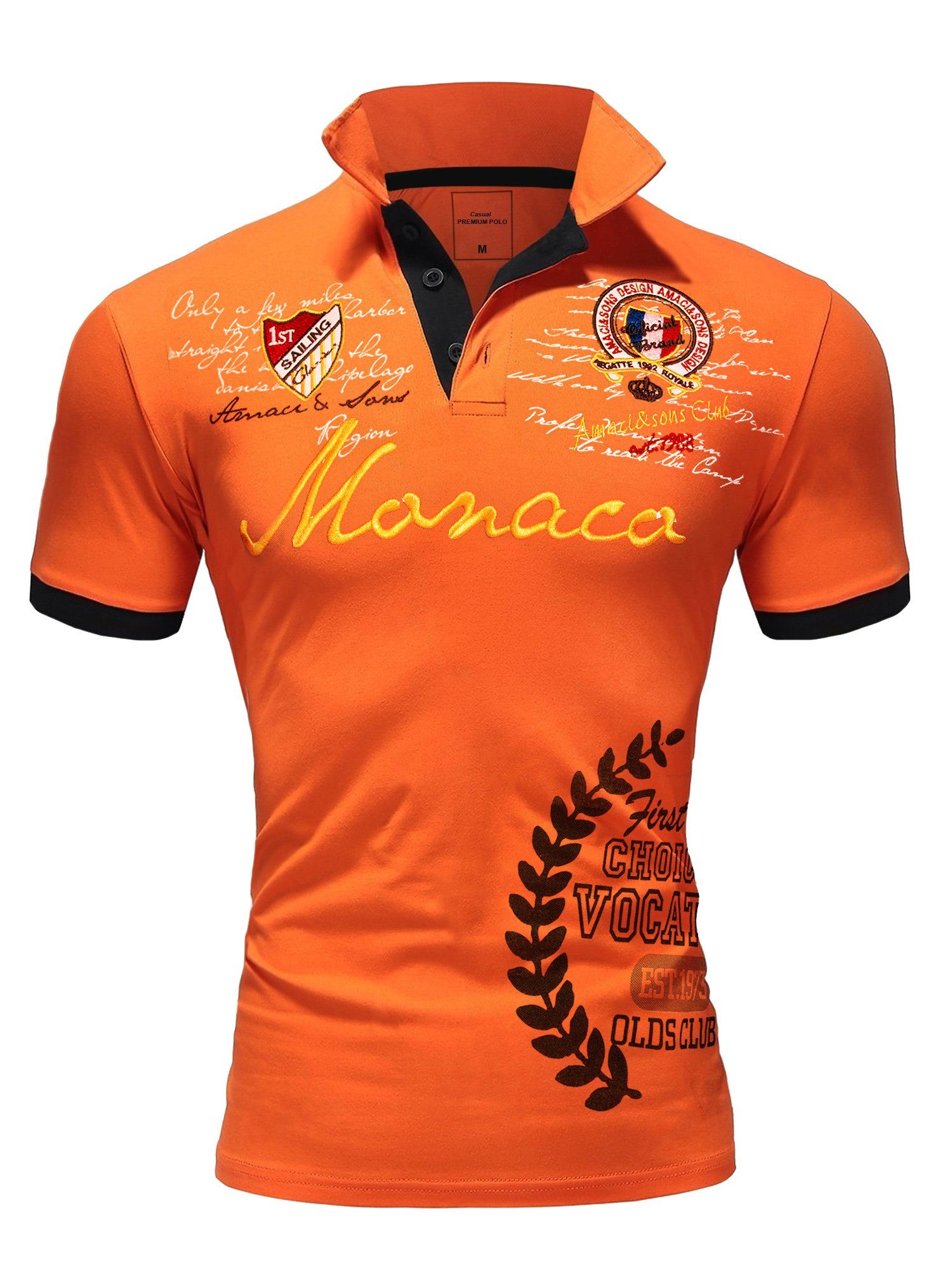 Kontrast Poloshirt Orange Poloshirt Monaco Basic T-Shirt Amaci&Sons Kurzarm Kurzarm Stickerei Herren Polohemd Stickerei mit Monaco