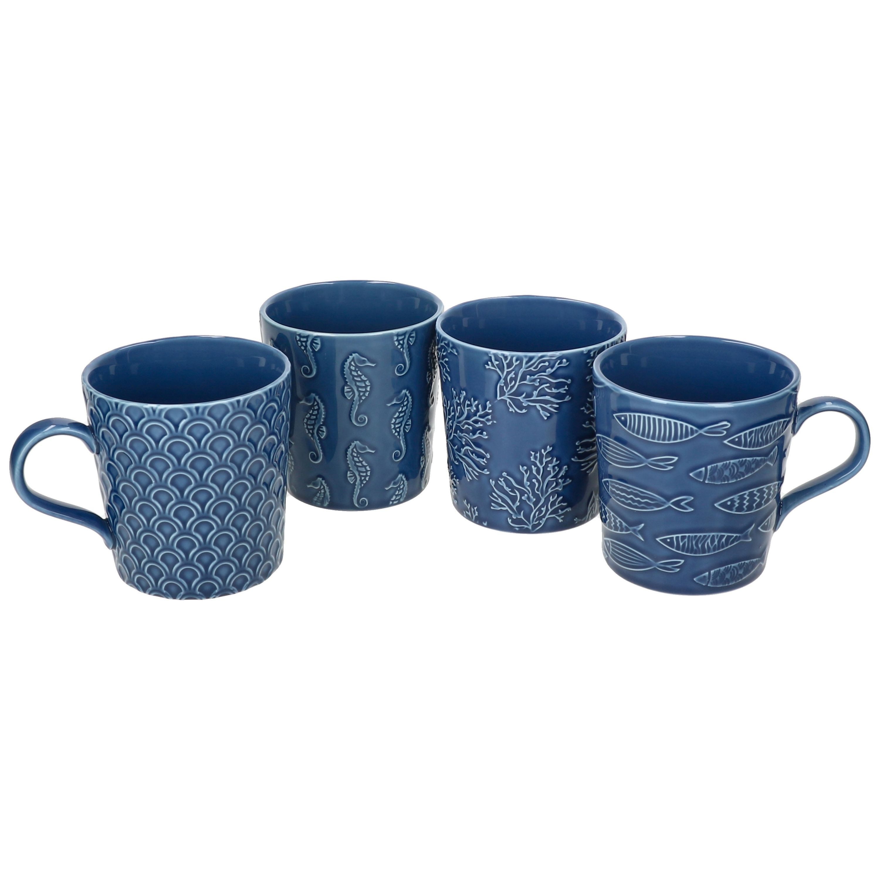 MamboCat Becher MamboCat Sea Life 4x Kaffeebecher Porzellan blau maritim Tee Kakao, Porzellan