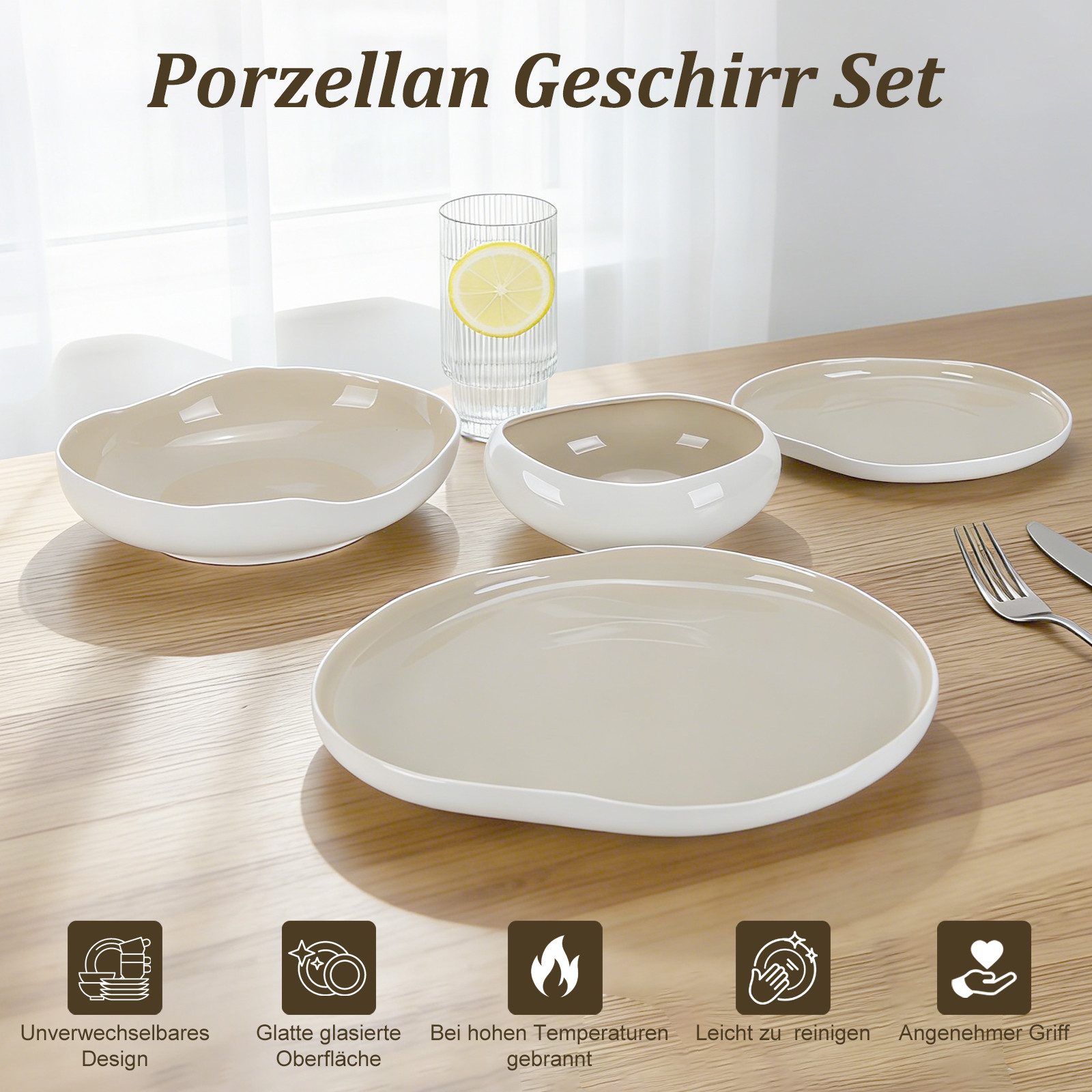HOMELUX Geschirr-Set 24-tlg Teller Set Tafelservice Kombiservice Geschirrset Modernes, Weiß (24-tlg), 6 Personen, Keramik, Hochwertiges Geschirr set, spülmaschinen- & mikrowellengeeignet