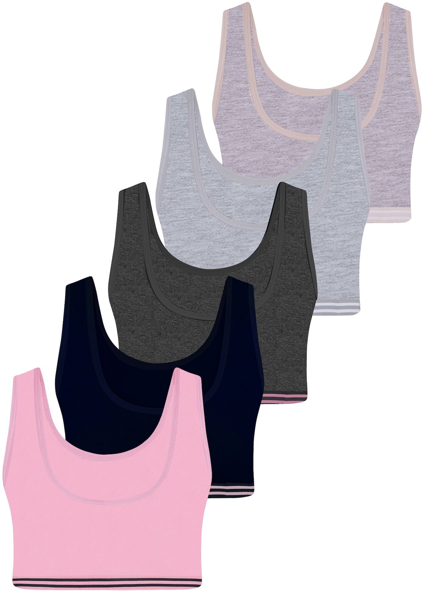 LOREZA Bustier 5er Set Mädchen Bustier - Streifen - Bunt (Set, 5-tlg., 5er-Pack)