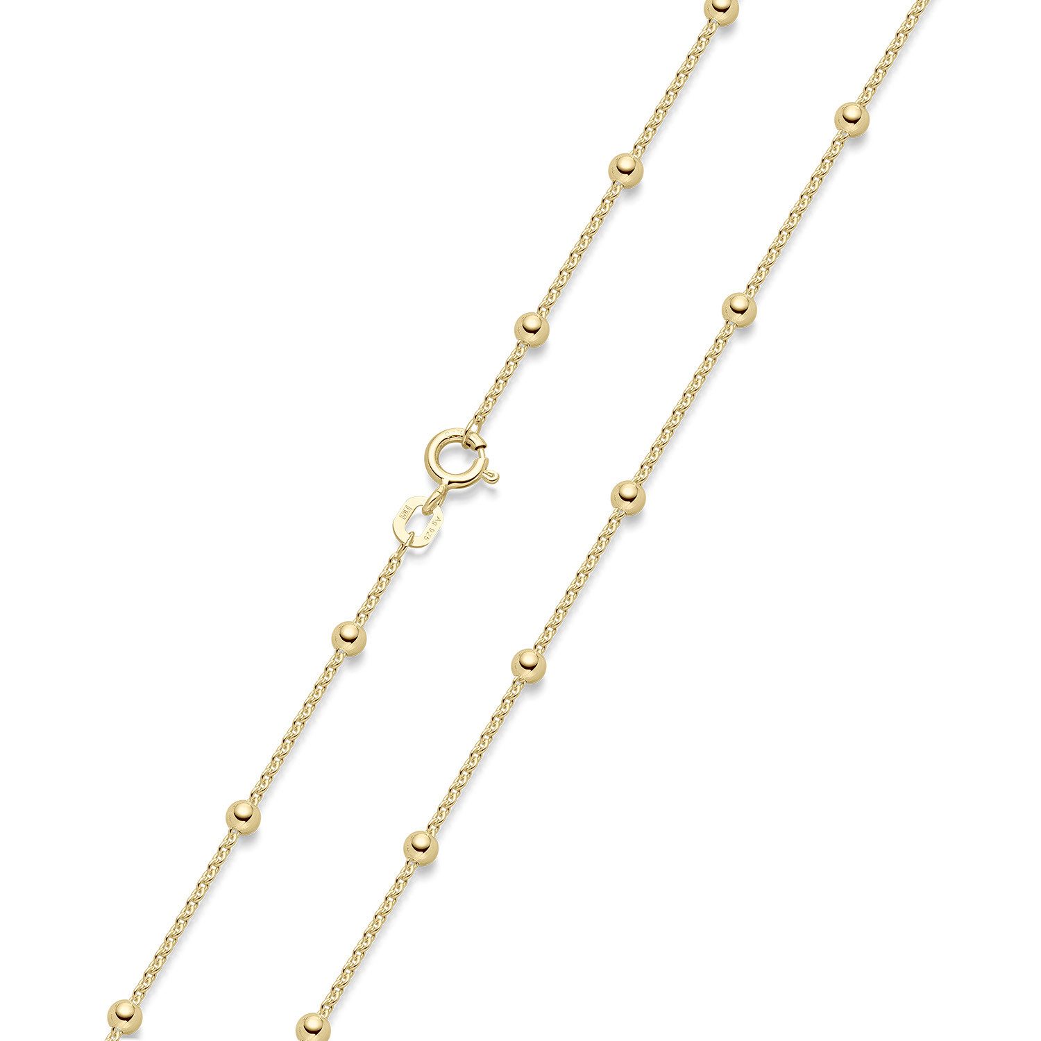 Materia Collierkettchen Damen Mädchen Gelbgold Kugelkette 40-70cm K104, Sterlingsilber, doublé vergoldet