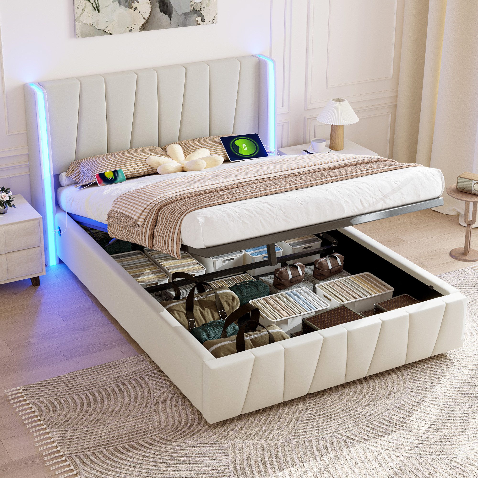 STILVORA Polsterbett Funktionsbett 160x200 mit USB-Anschlüsse,Doppelbett günstig online kaufen