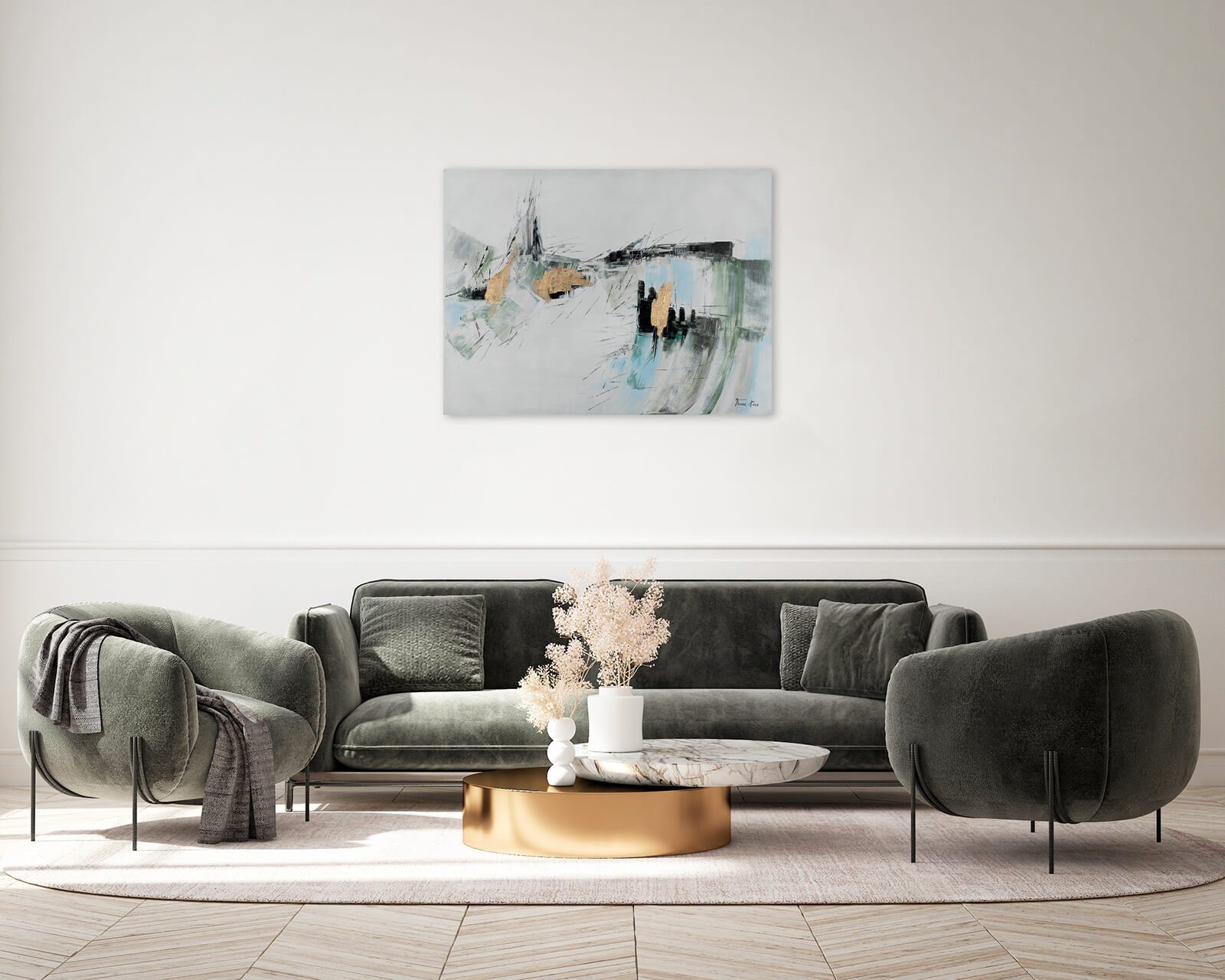 cm, Leinwandbild Wohnzimmer KUNSTLOFT Wandbild HANDGEMALT 100% Gemälde Abstractionist 100x75 Landscape