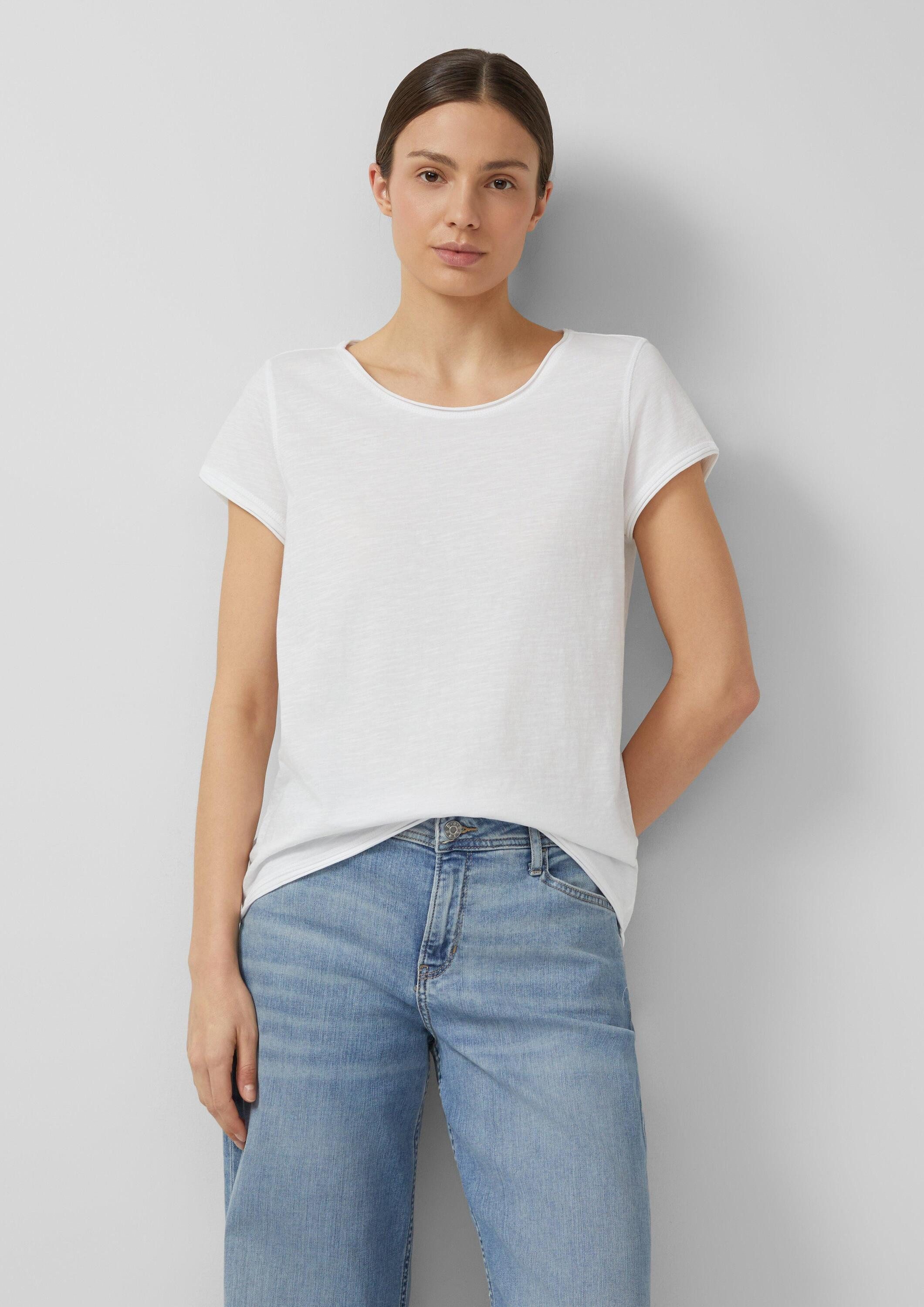 s.Oliver Kurzarmshirt T-Shirt T-Shirt mit Rollkanten und Flammgarnstruktur