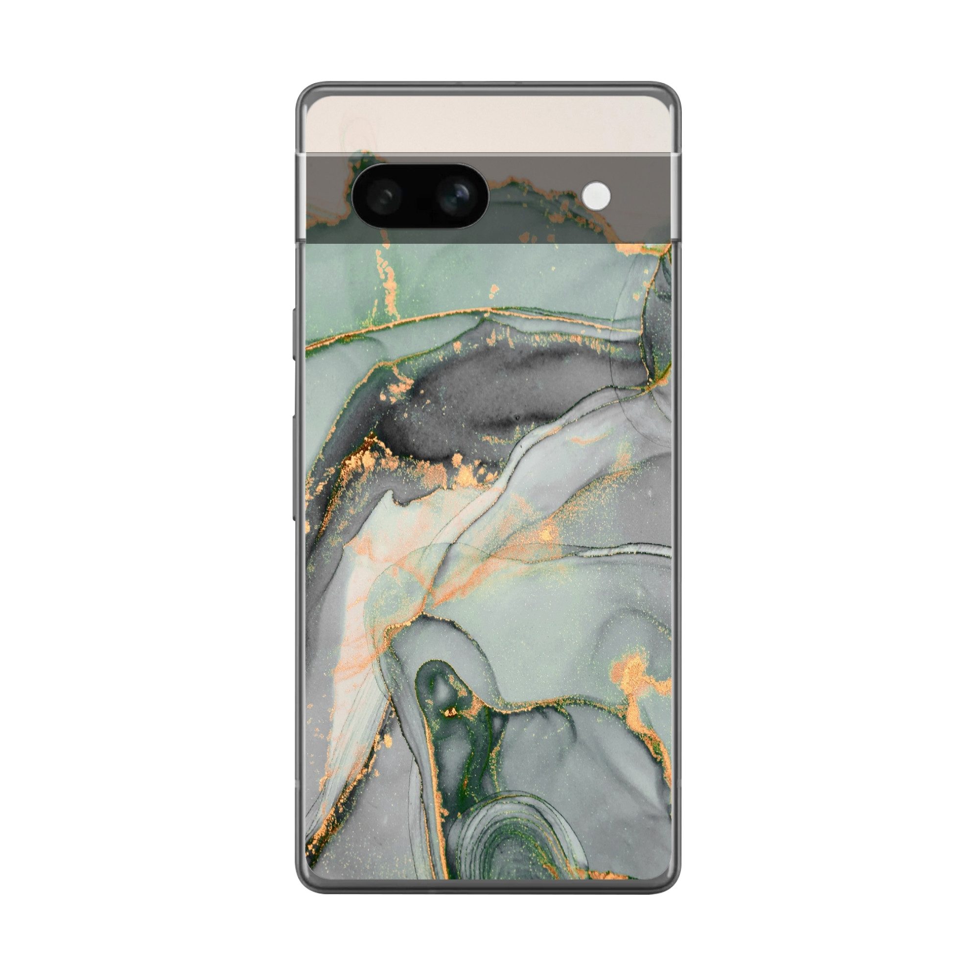 MuchoWow Handyhülle für Google Pixel 7a Gold - Marmor - Grün - Luxus - Glitzer - Marmoropt, Handy Case, Silikon, Bumper Case Dünn