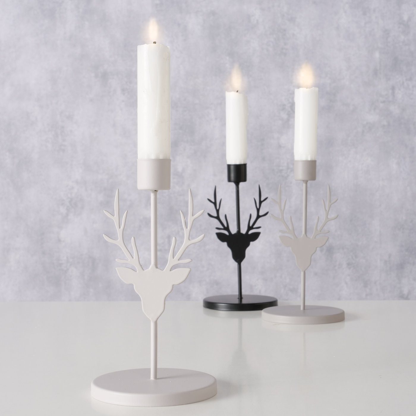 MF Kerzenständer 3er Set Kerzenleuchter Hirsch aus Metall – Grau und Schwarz, 16 cm (3 St)