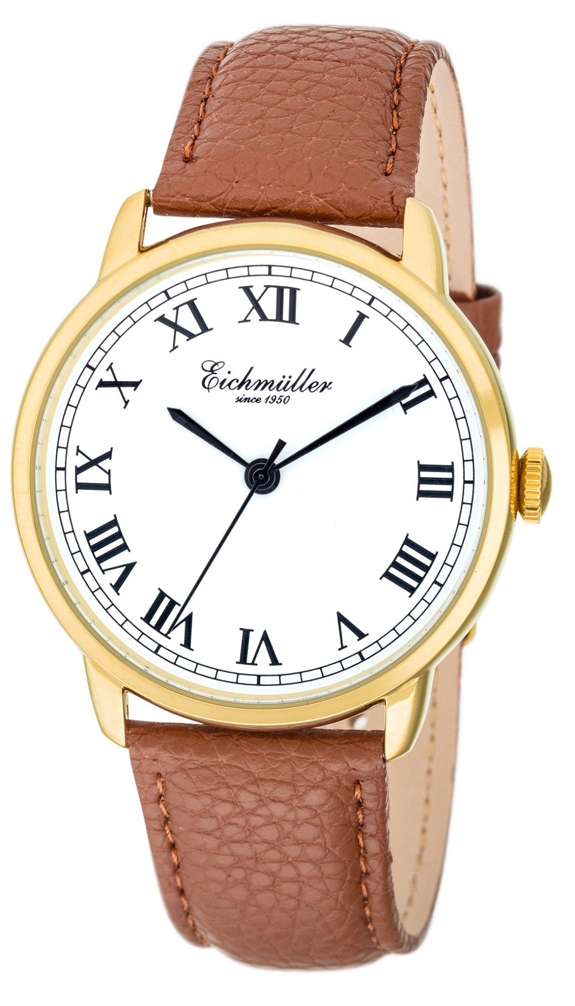 Eichmüller Quarzuhr Klassische Herrenuhr RE1100 Vergoldet/Braun 40 mm RE1100