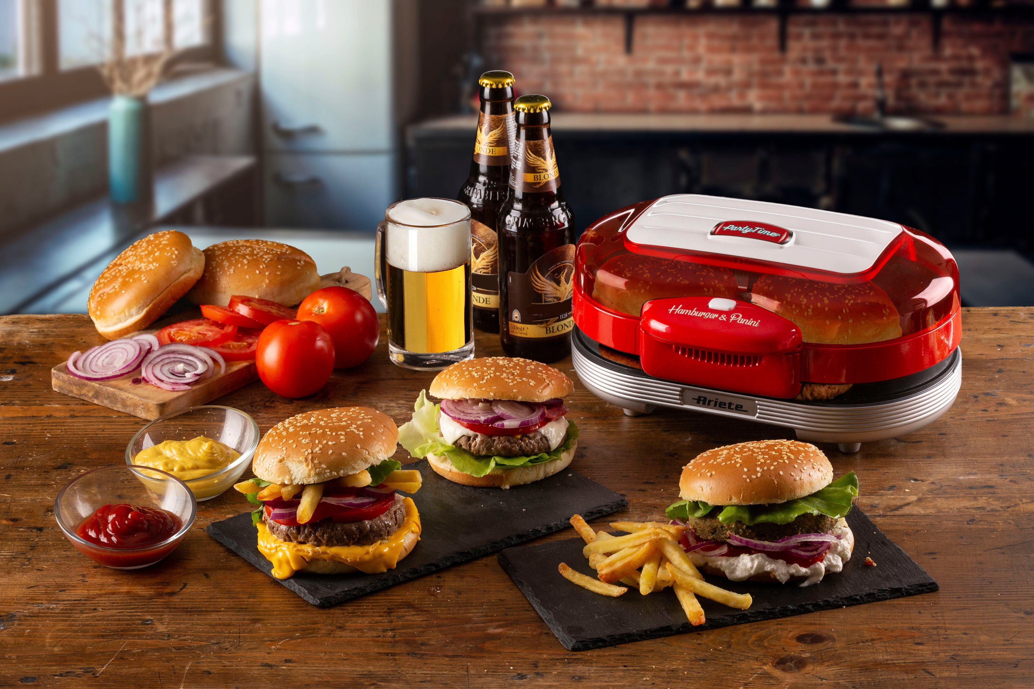 Ariete Kontaktgrill 0205R Party Time Hambuger Maker, rot, 1200 W