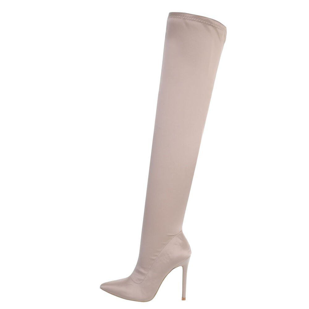 Ital-Design Damen Abendschuhe Party & Clubwear Overkneestiefel (81809695) Pfennig-/Stilettoabsatz High-Heel Stiefel in Beige