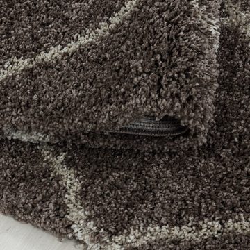 Hochflor-Teppich Rauten Design, Carpetsale24, Rund, Höhe: 30 mm, Teppich Wohnzimmer Geometrisch Design verschiedene farben und größen