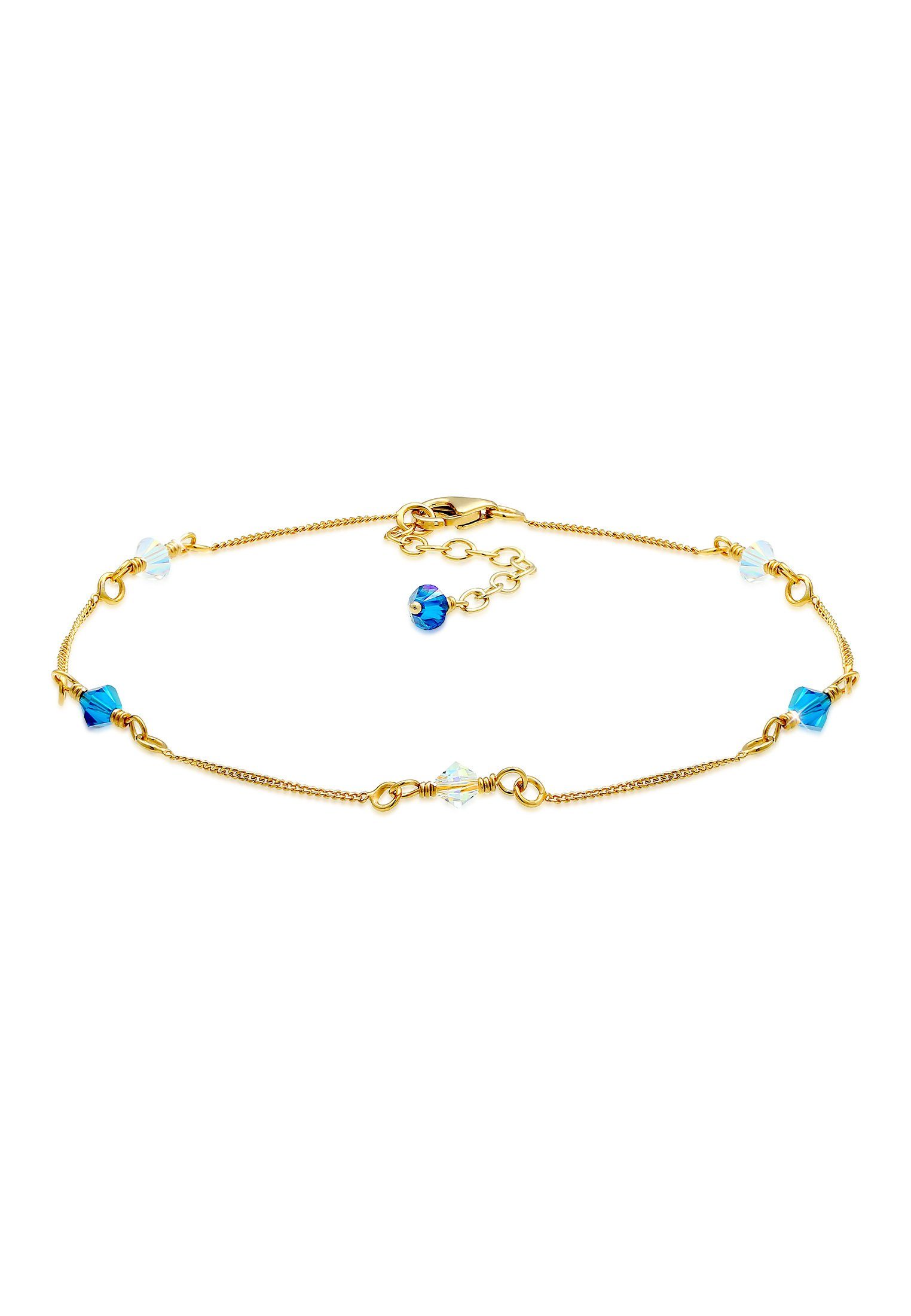 Elli Fußkette Basic Strand Bead Kristalle 925 Silber