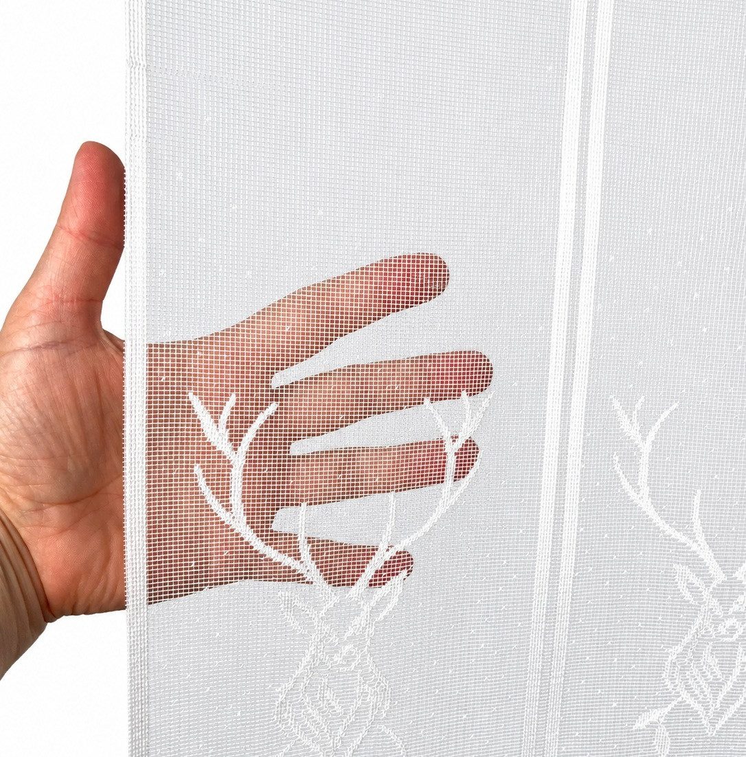 Clever-Kauf-24 Scheibengardine Scheibengardine Jacquard Hirsch weiß Höhe 45cm, Stangendurchzug, transparent – Bild 5 von 5