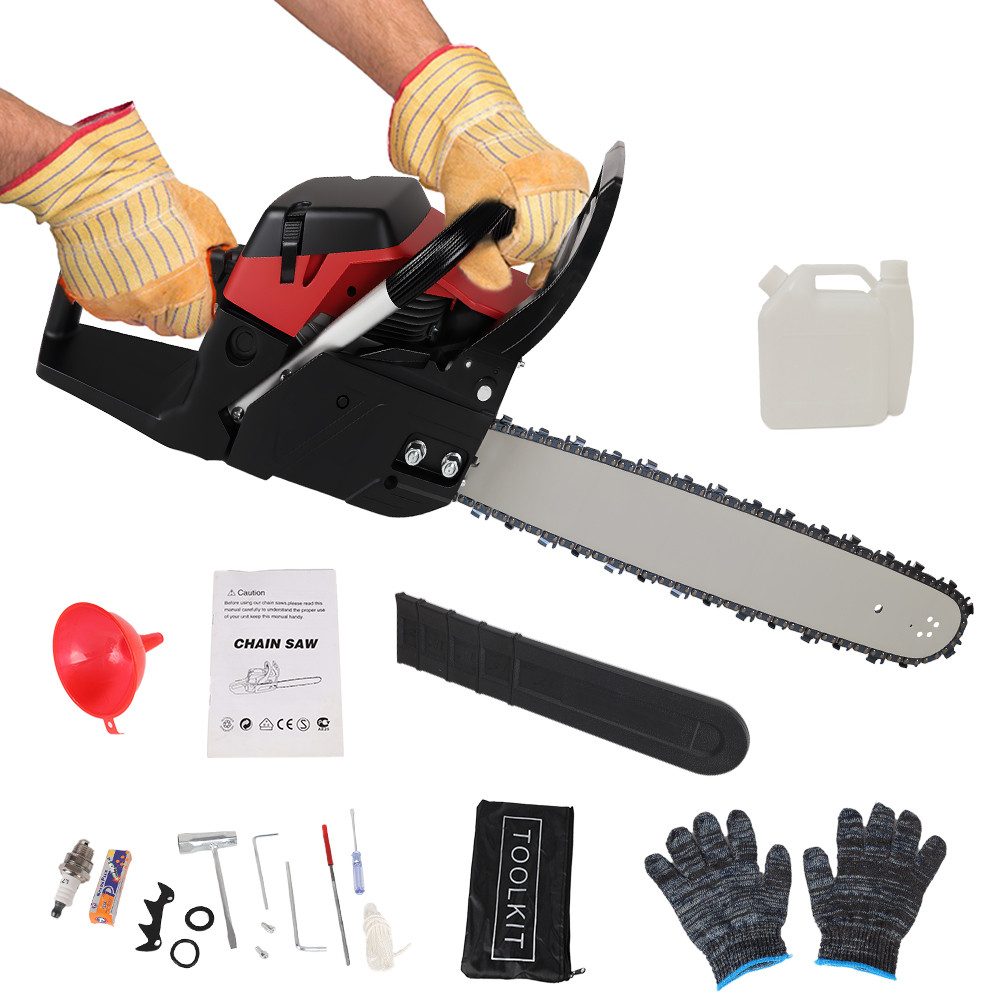 PODOFO Benzin-Kettensäge Zweitakt-Benzin-Kettensäge 20" Akku-Benzinkettensäge, 58 cm³/2,2 kW/11.500 U/min