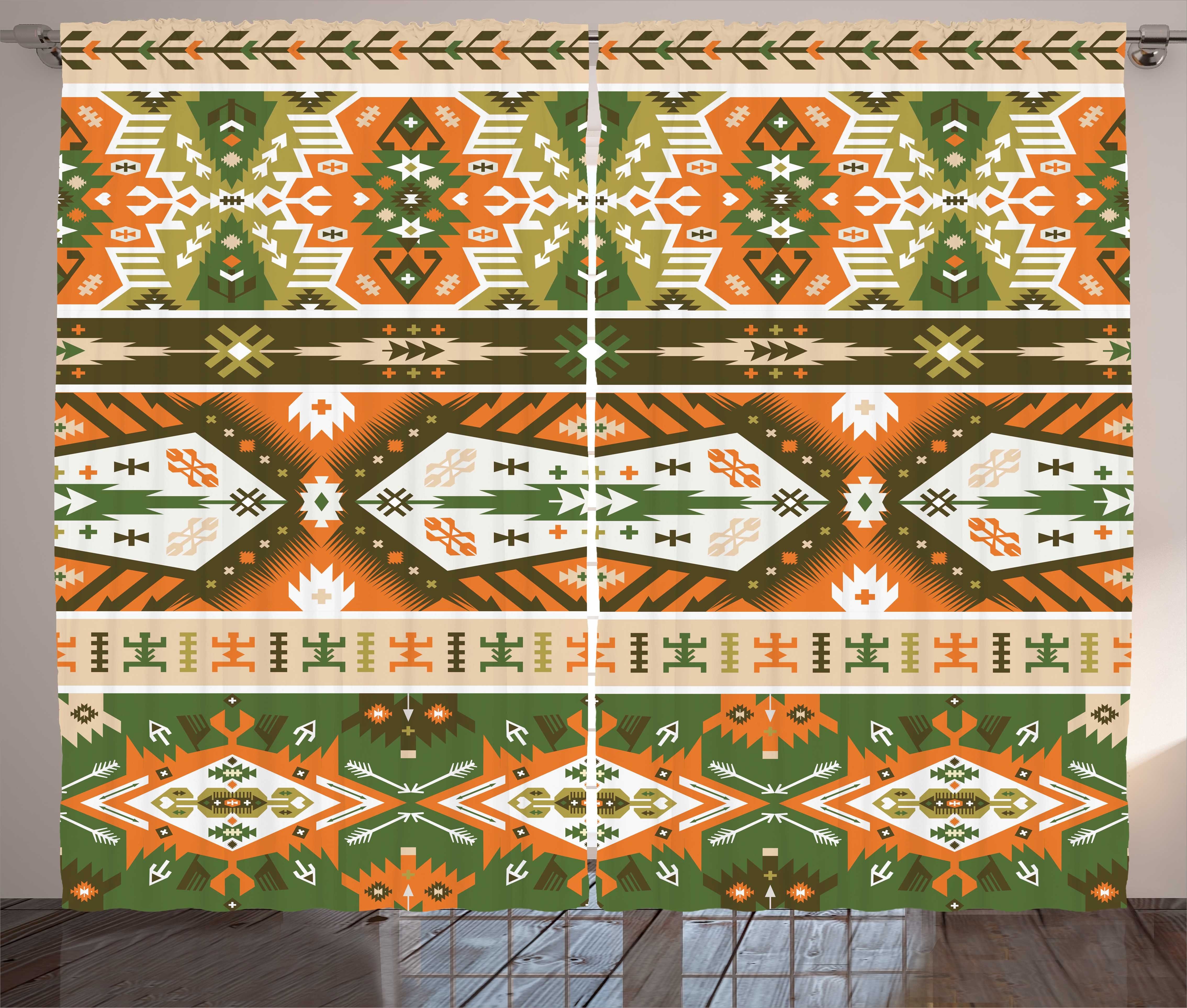 Gardine Schlafzimmer Kräuselband Vorhang mit Maya-Art-Streifen Abakuhaus, Haken, Schlaufen Stammes Aztec und