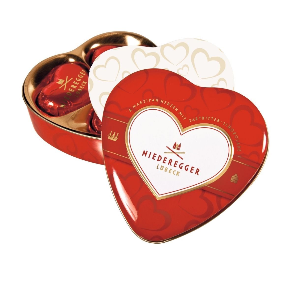 Niederegger Süßigkeit Niederegger Marzipan Herzen in Geschenkdose 75 g, 75 g, 6 St.