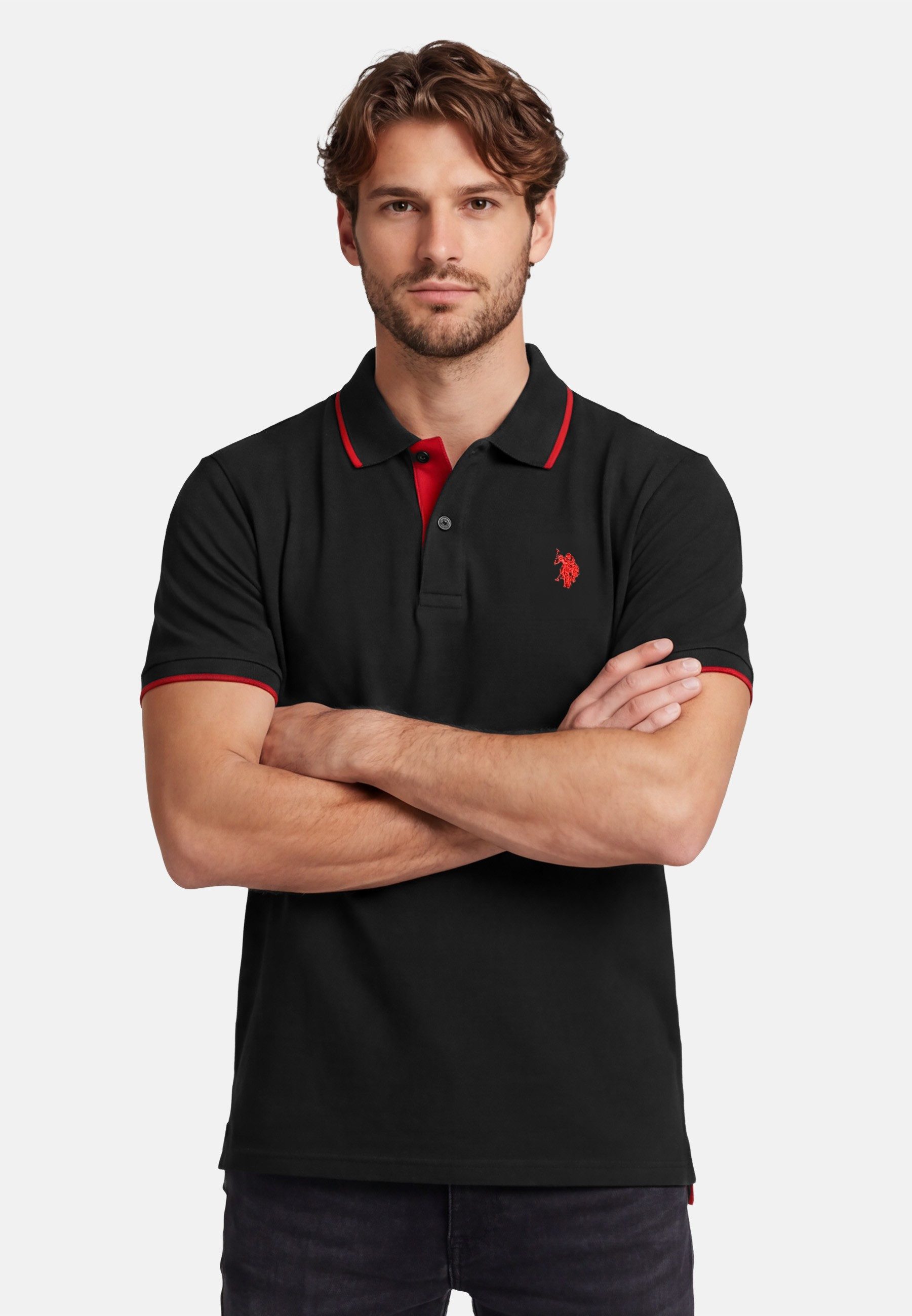 U.S. Polo Assn. Poloshirt USKayle – Classic Fit kurzarm mit Logo-Stickerei Mit Flachstrick-Kragen, Knopfleiste und elastischer Baumwollmischung