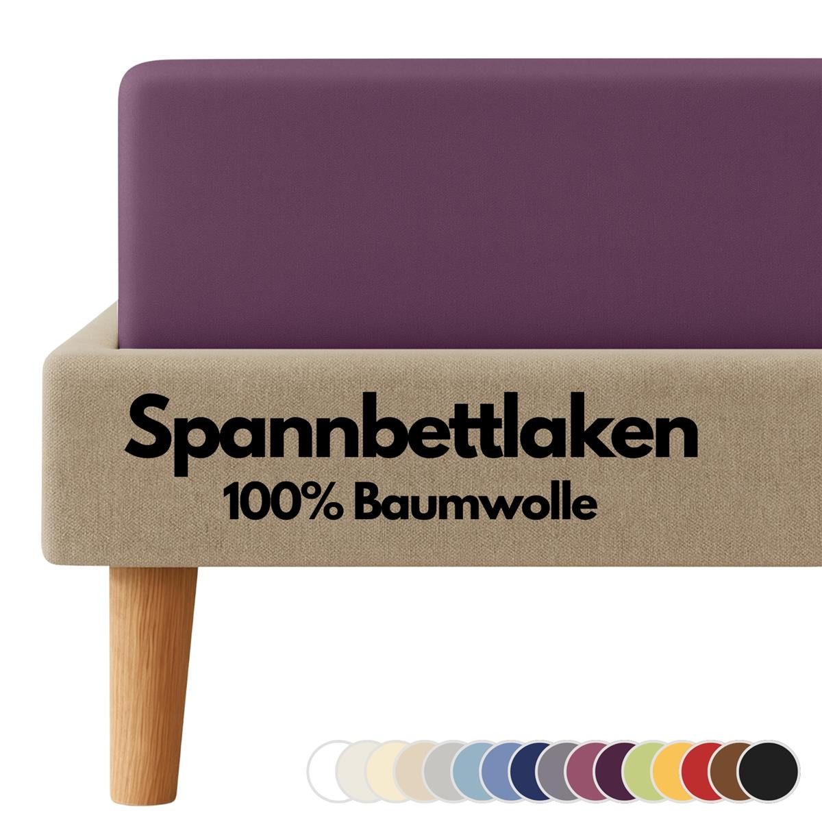 Carpe Sonno Spannbettlaken Jersey 100% Baumwolle viele Größen OEKO-TEX 100 Gummizug Spannbetttuch, Jersey, Gummizug: rundum, (1 Stück), Spannbettlaken 90 x 200 - 100 x 200 bis 22cm Höhe, Violett