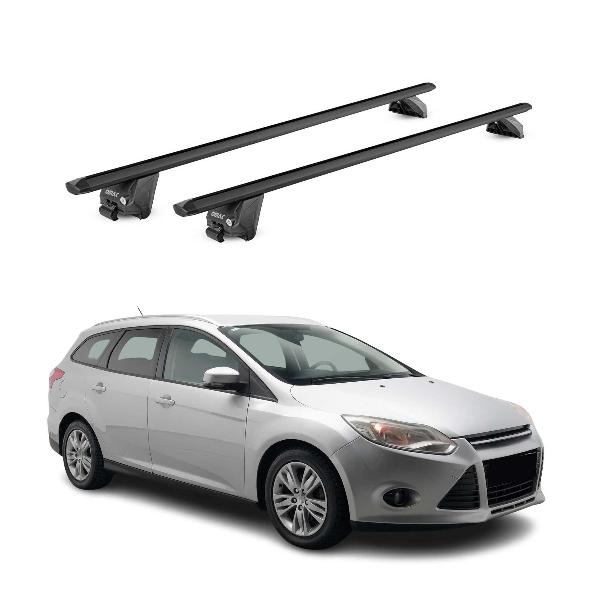 OMAC Dachträger Gepäckträger für Ford Focus III IV 2011-2025 Alu Schwarz 2 tlg ABE (2-St), Wasserbeständig,Abnehmbar,Multifunktional,Leichtgewichtig