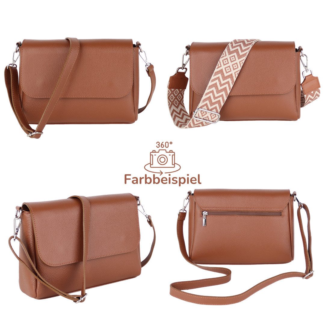MIRROSI Umhängetasche Damen, Crossbody Bag, Echtleder Made in Italy (1 Tasche 2 Gurte oder Basic Version 1 Tasche 1 Gurt), 27x20x7cm (BXHXT) Mittelgroß – Bild 3 von 4